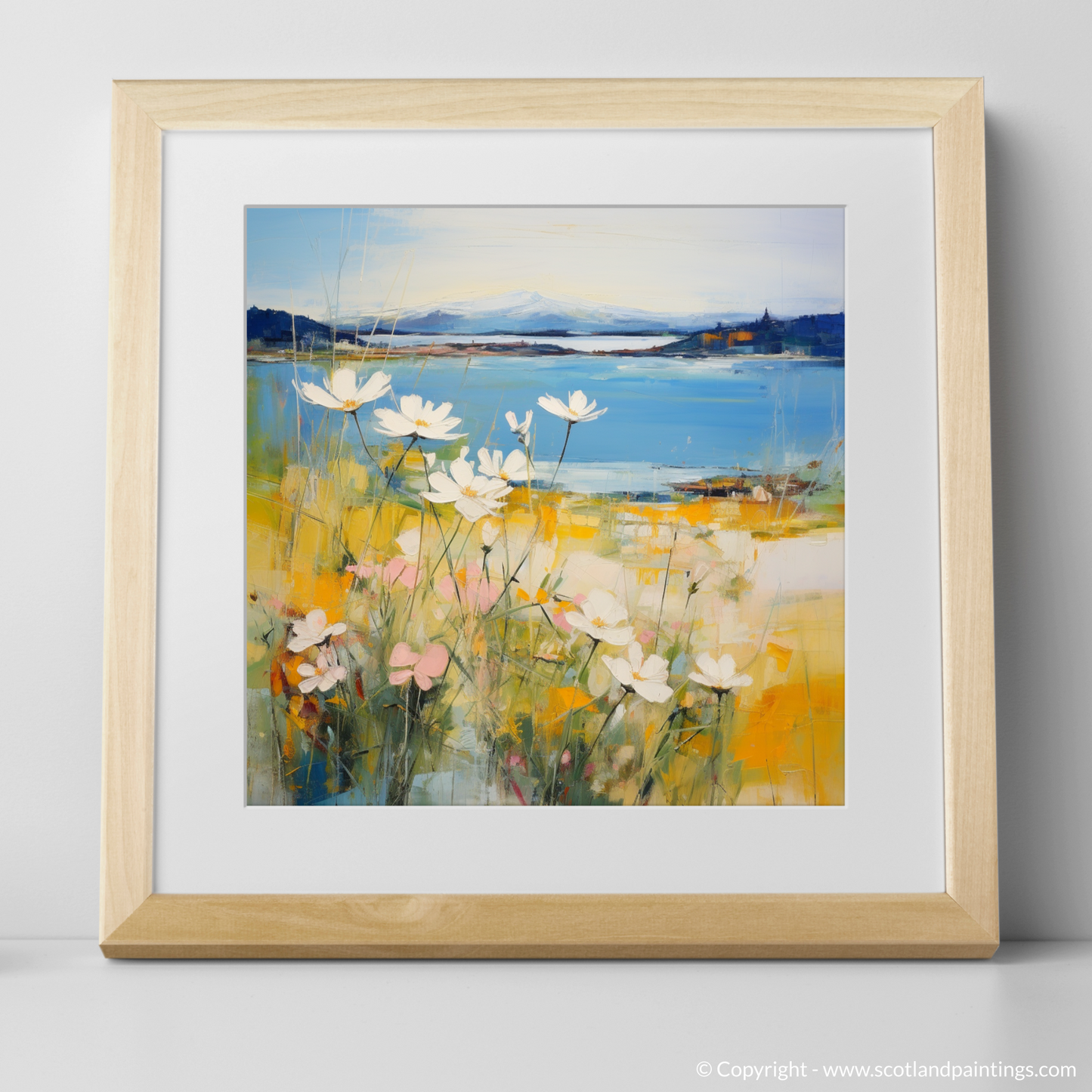 Art Print of Wildflowers by Loch Lomond with a natural frame