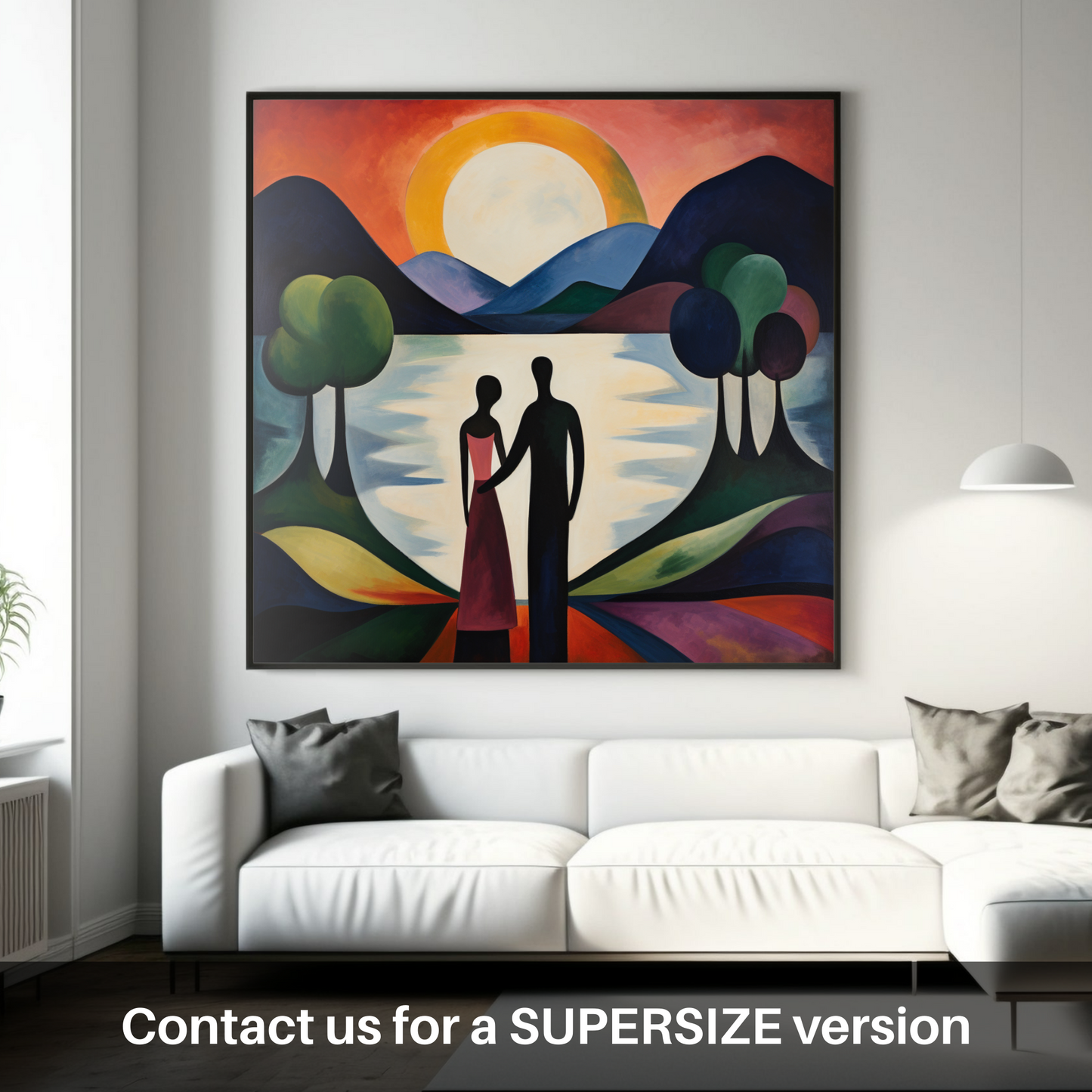 Huge supersize print of A couple holding hands looking out on Loch Lomond
