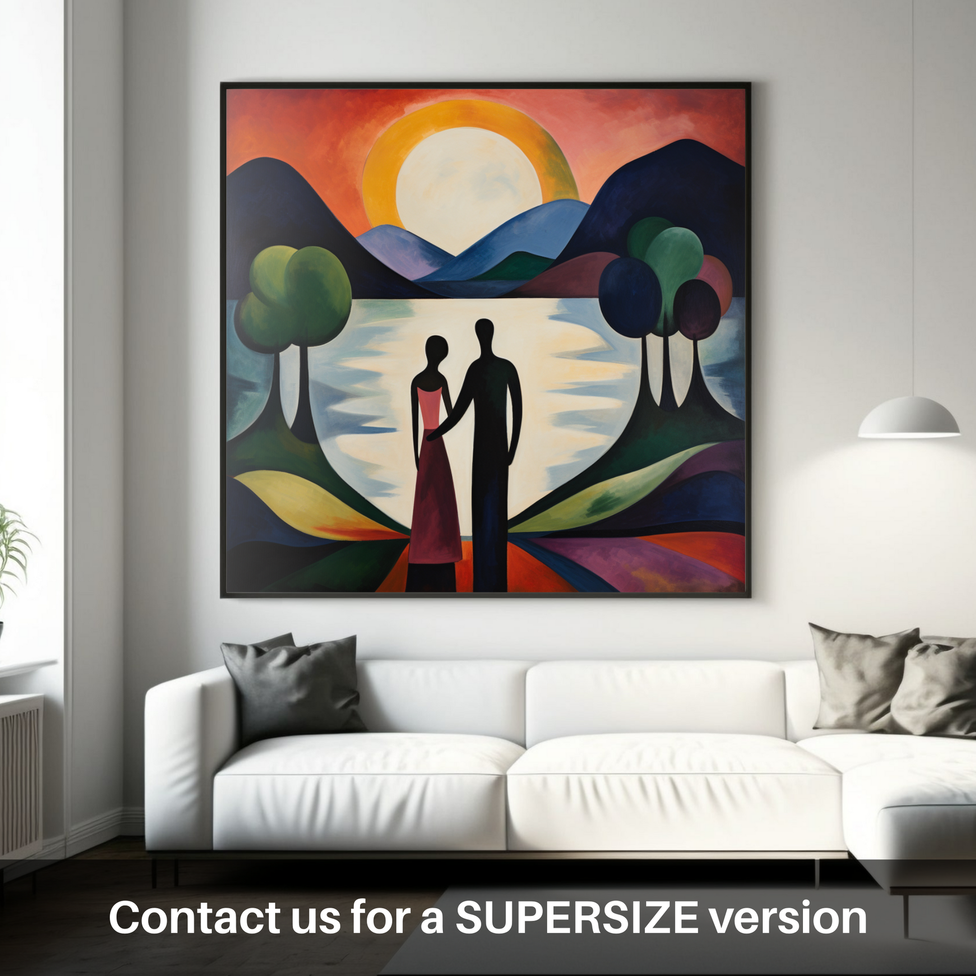 Huge supersize print of A couple holding hands looking out on Loch Lomond