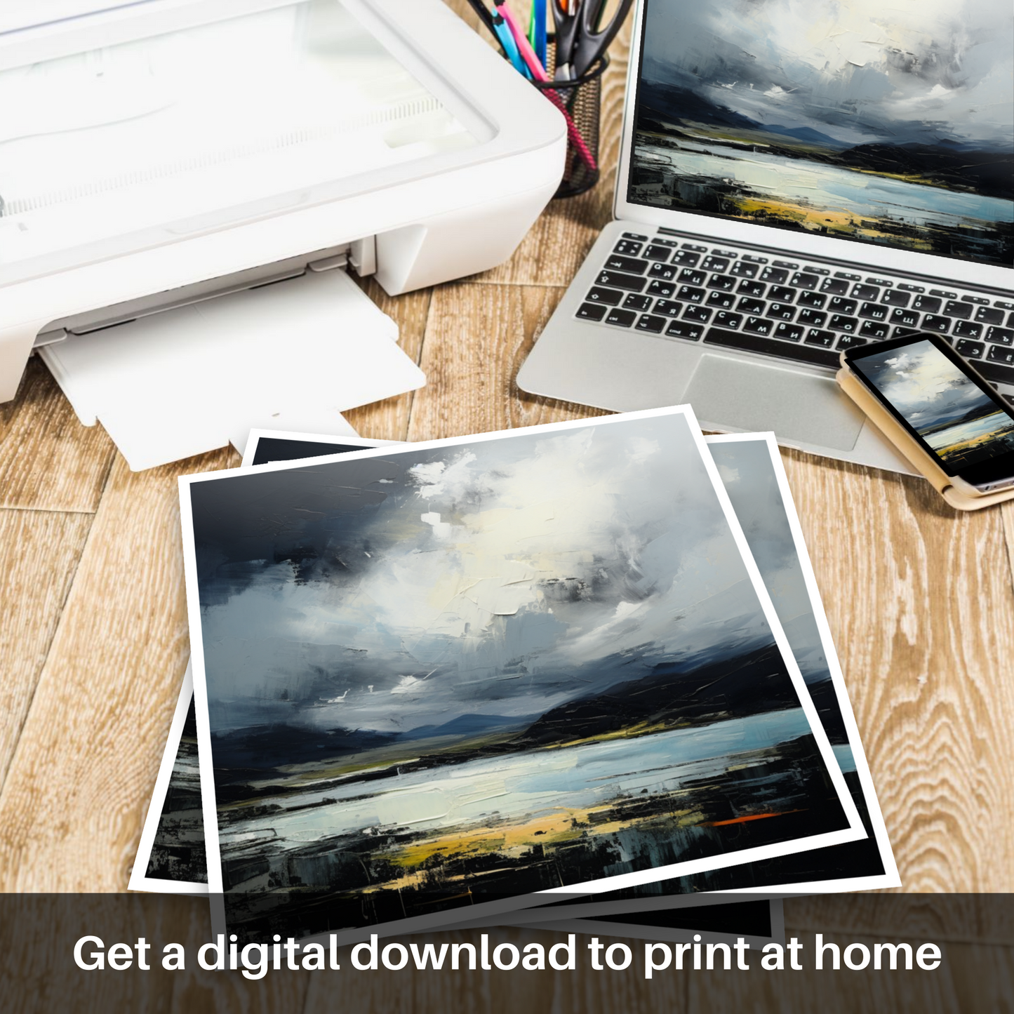 Downloadable and printable picture of Storm clouds above Loch Lomond