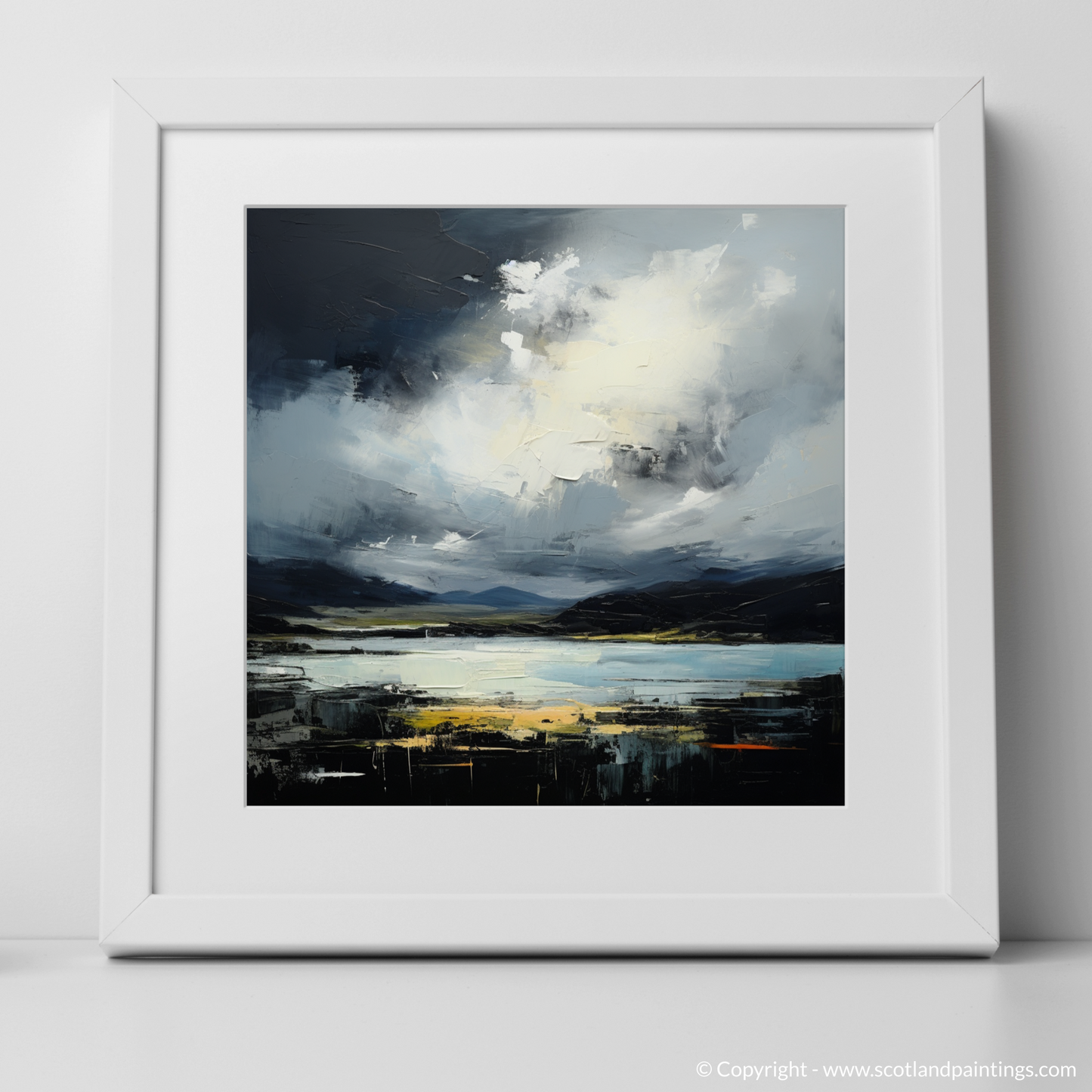 Art Print of Storm clouds above Loch Lomond with a white frame