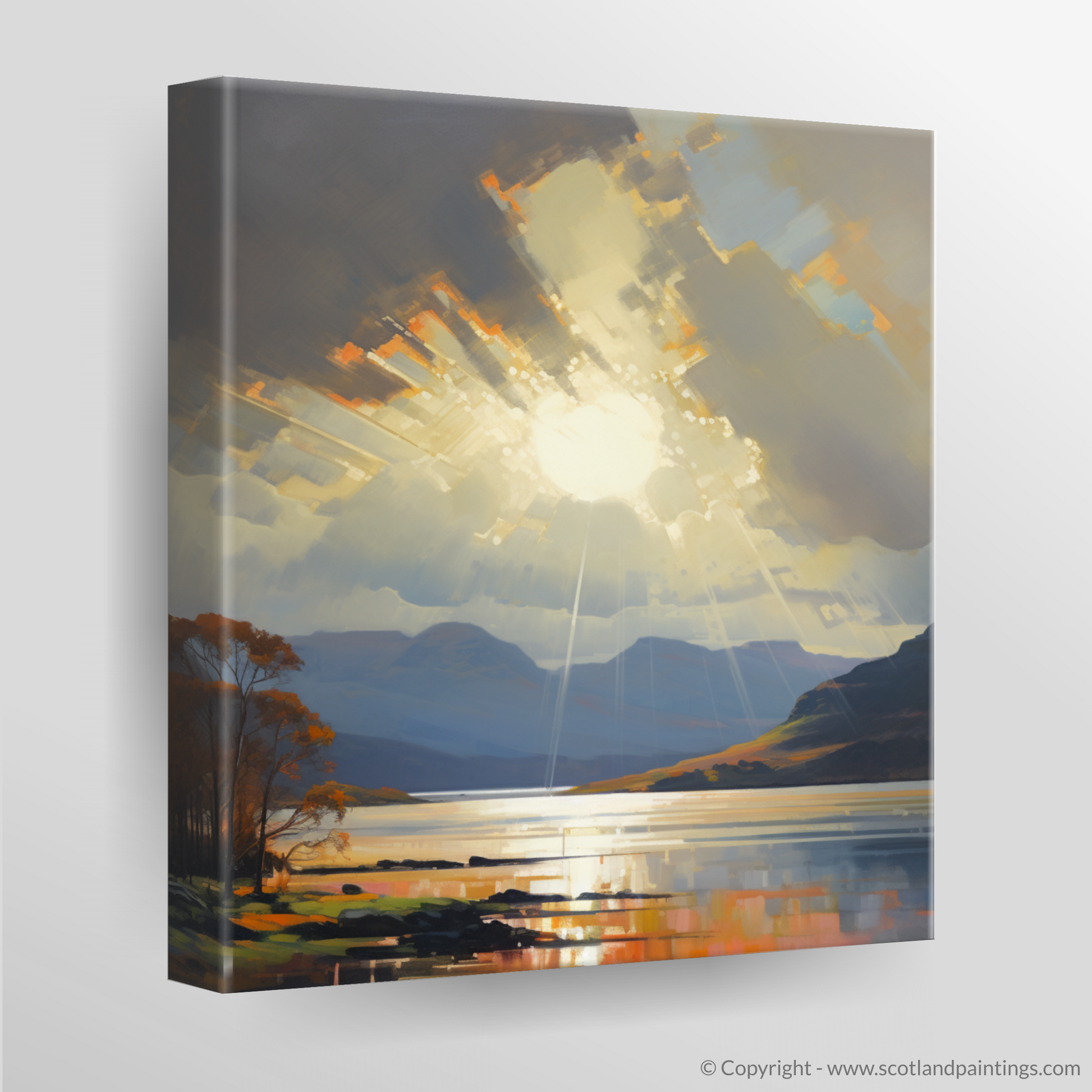 Canvas Print of Crepuscular rays above Loch Lomond