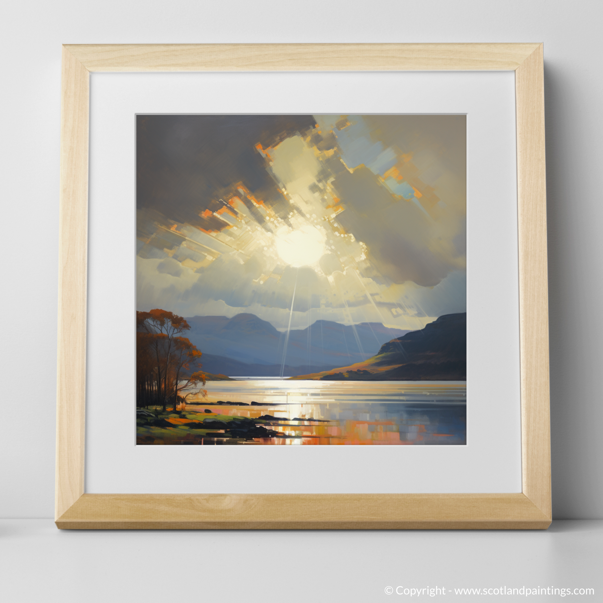 Art Print of Crepuscular rays above Loch Lomond with a natural frame
