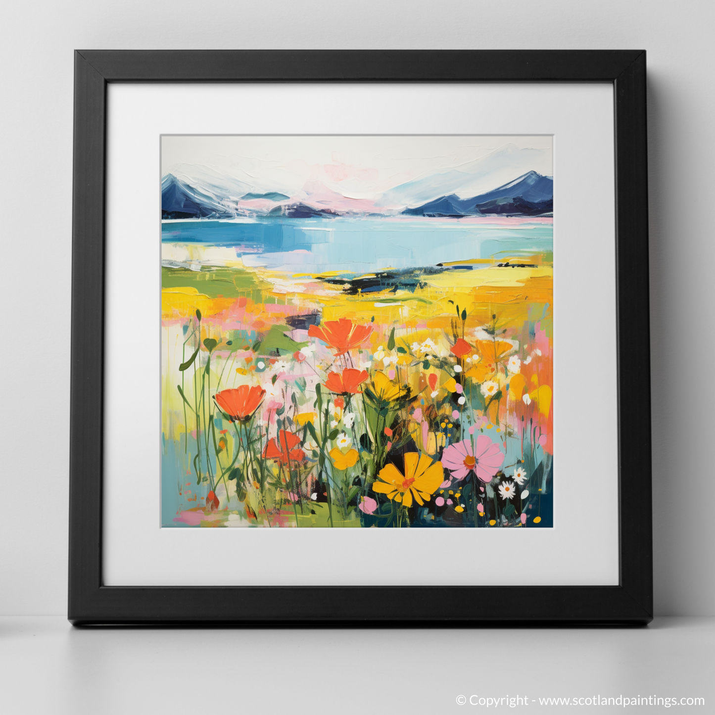 Art Print of Wildflowers by Loch Lomond with a black frame