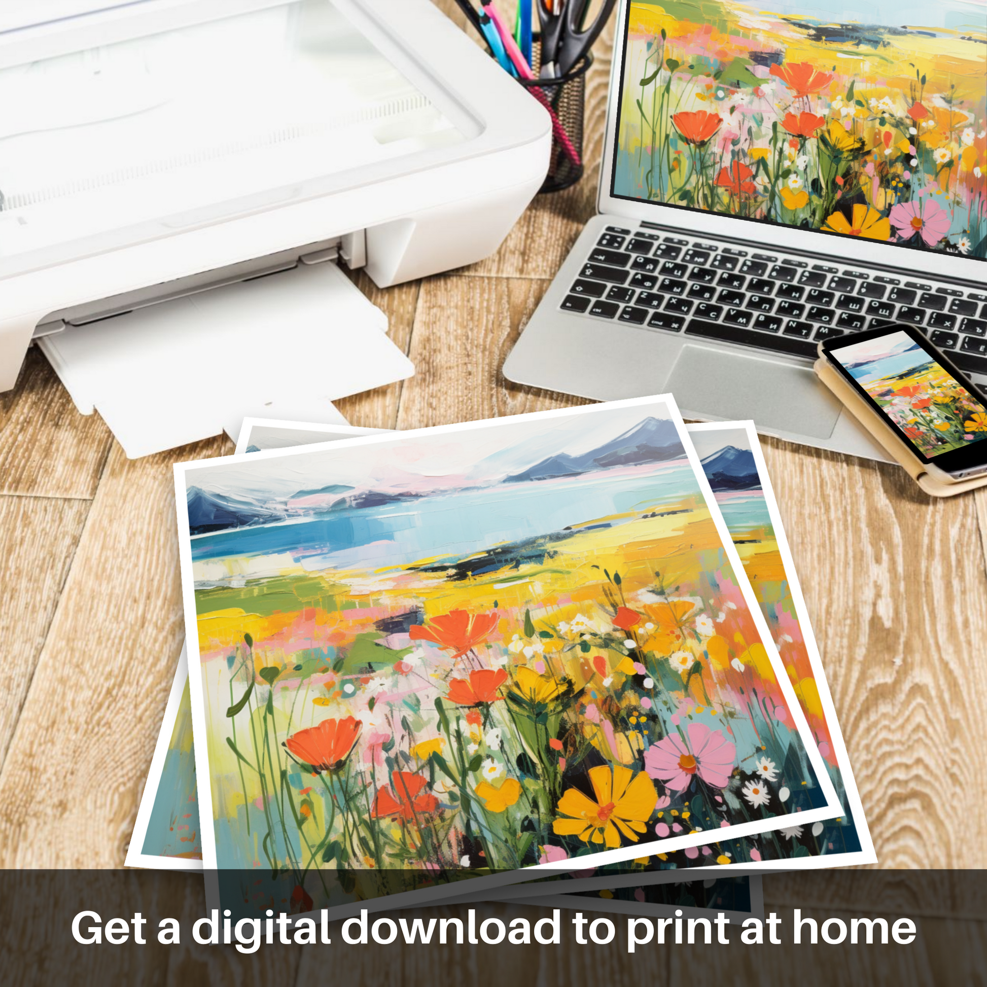 Downloadable and printable picture of Wildflowers by Loch Lomond