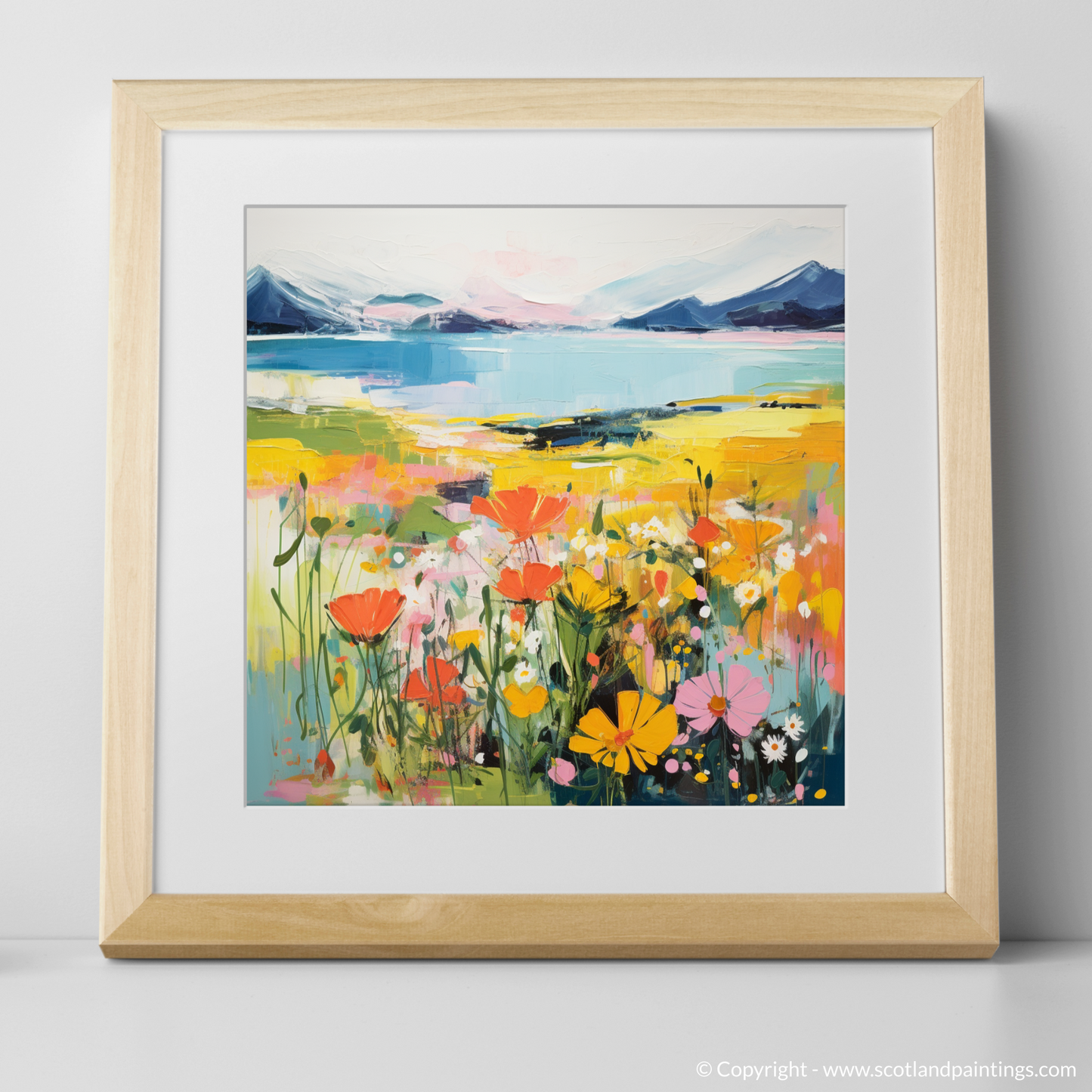 Art Print of Wildflowers by Loch Lomond with a natural frame
