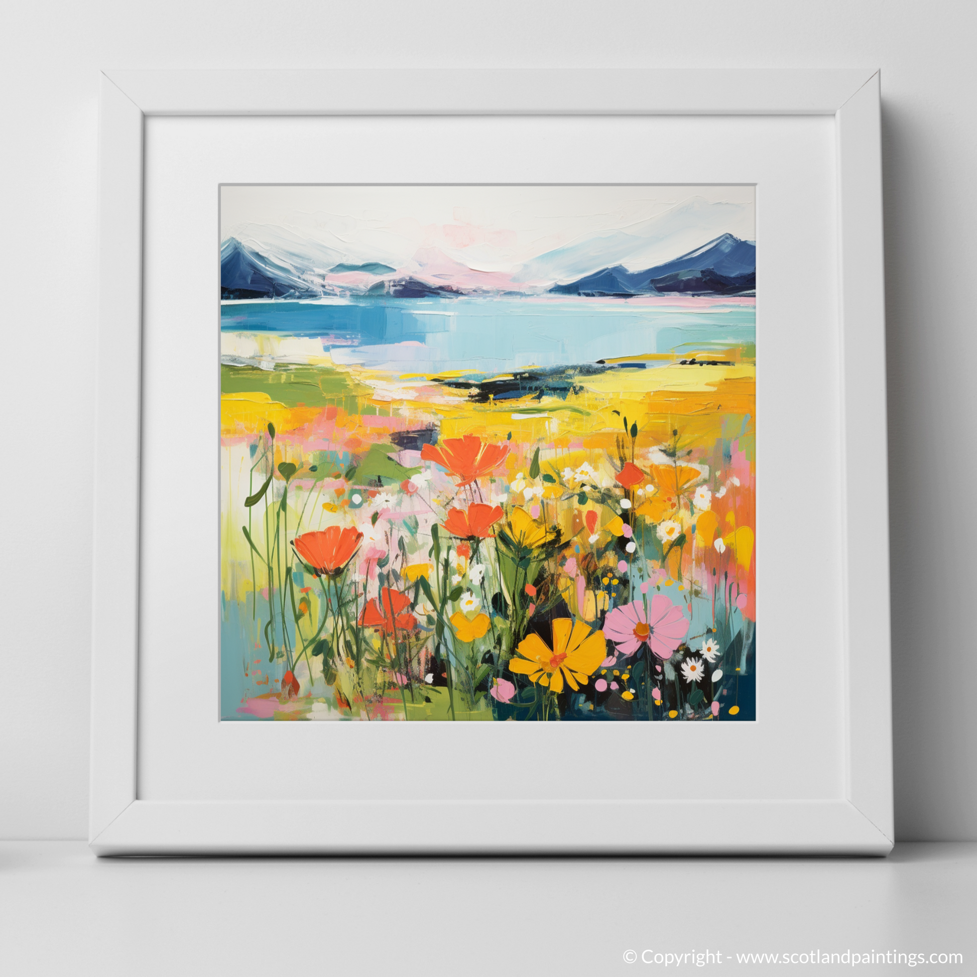 Art Print of Wildflowers by Loch Lomond with a white frame