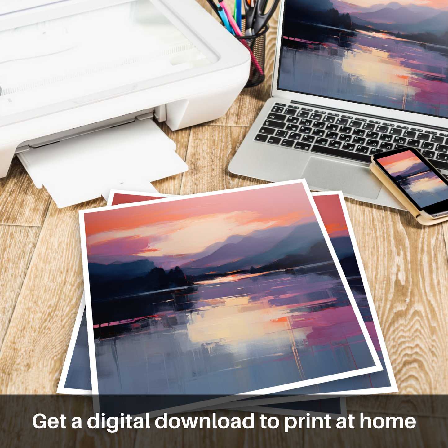 Downloadable and printable picture of Dusk on Loch Lomond