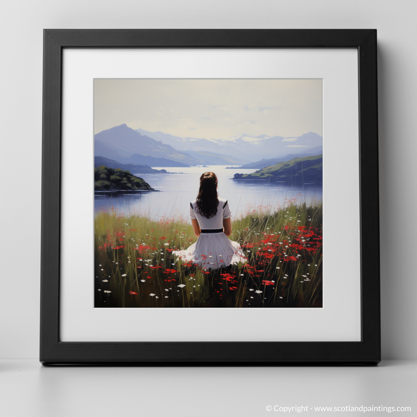 Art Print of Wildflowers by Loch Lomond with a black frame