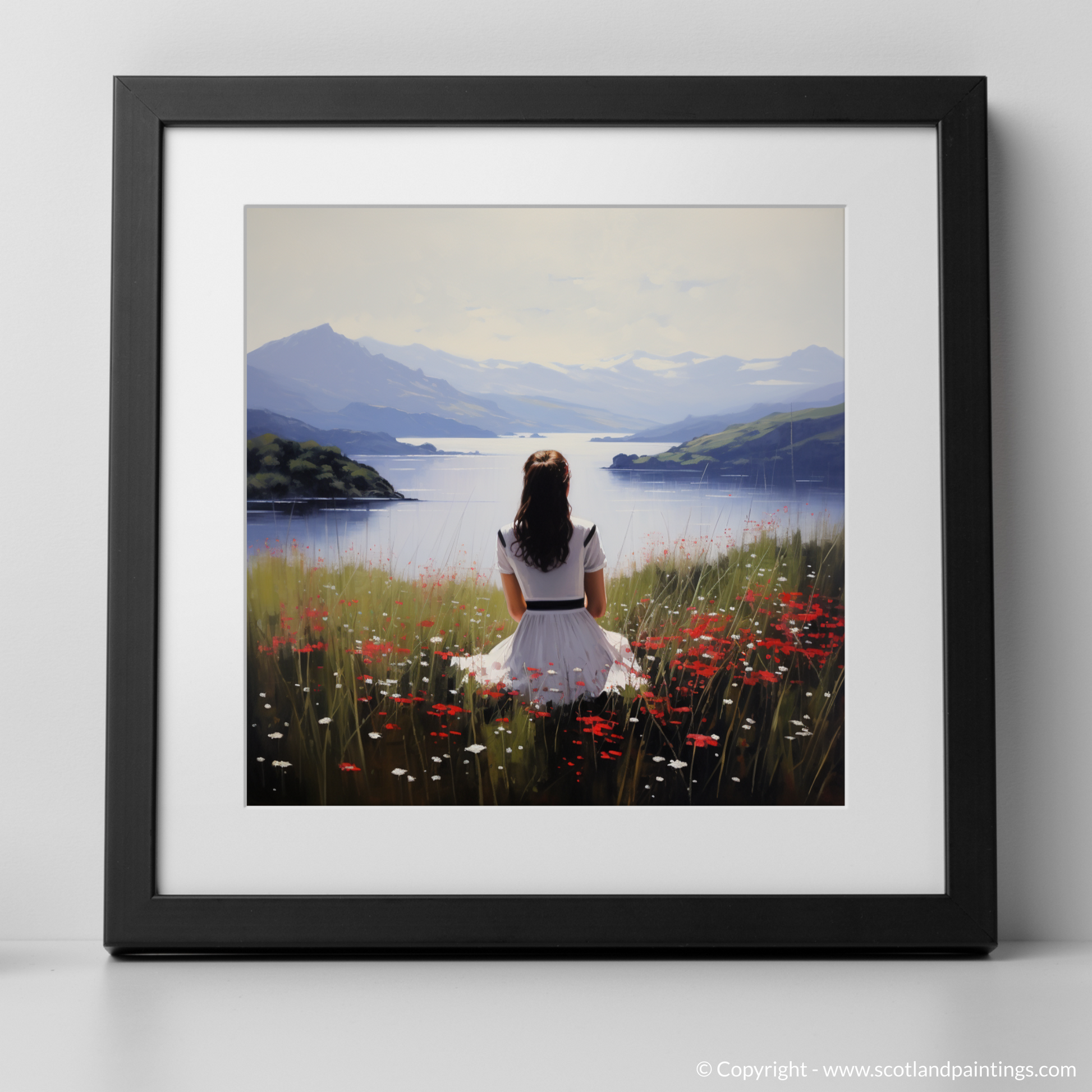 Art Print of Wildflowers by Loch Lomond with a black frame