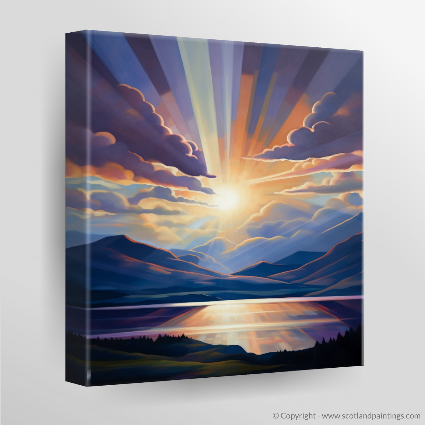 Canvas Print of Crepuscular rays above Loch Lomond