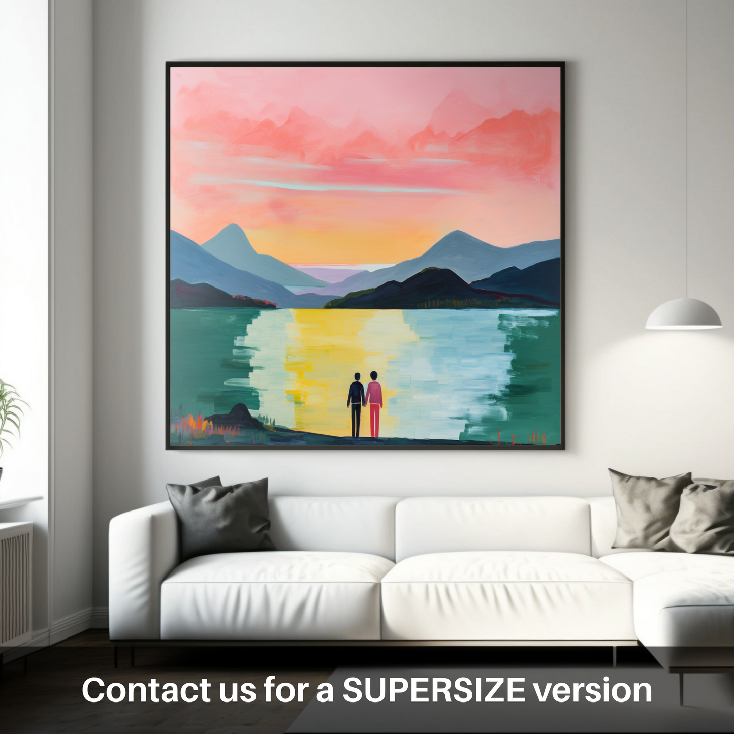 Huge supersize print of A couple holding hands looking out on Loch Lomond