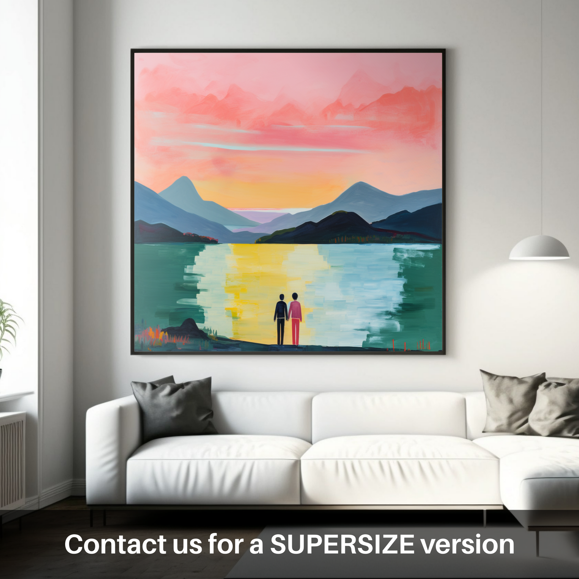 Huge supersize print of A couple holding hands looking out on Loch Lomond