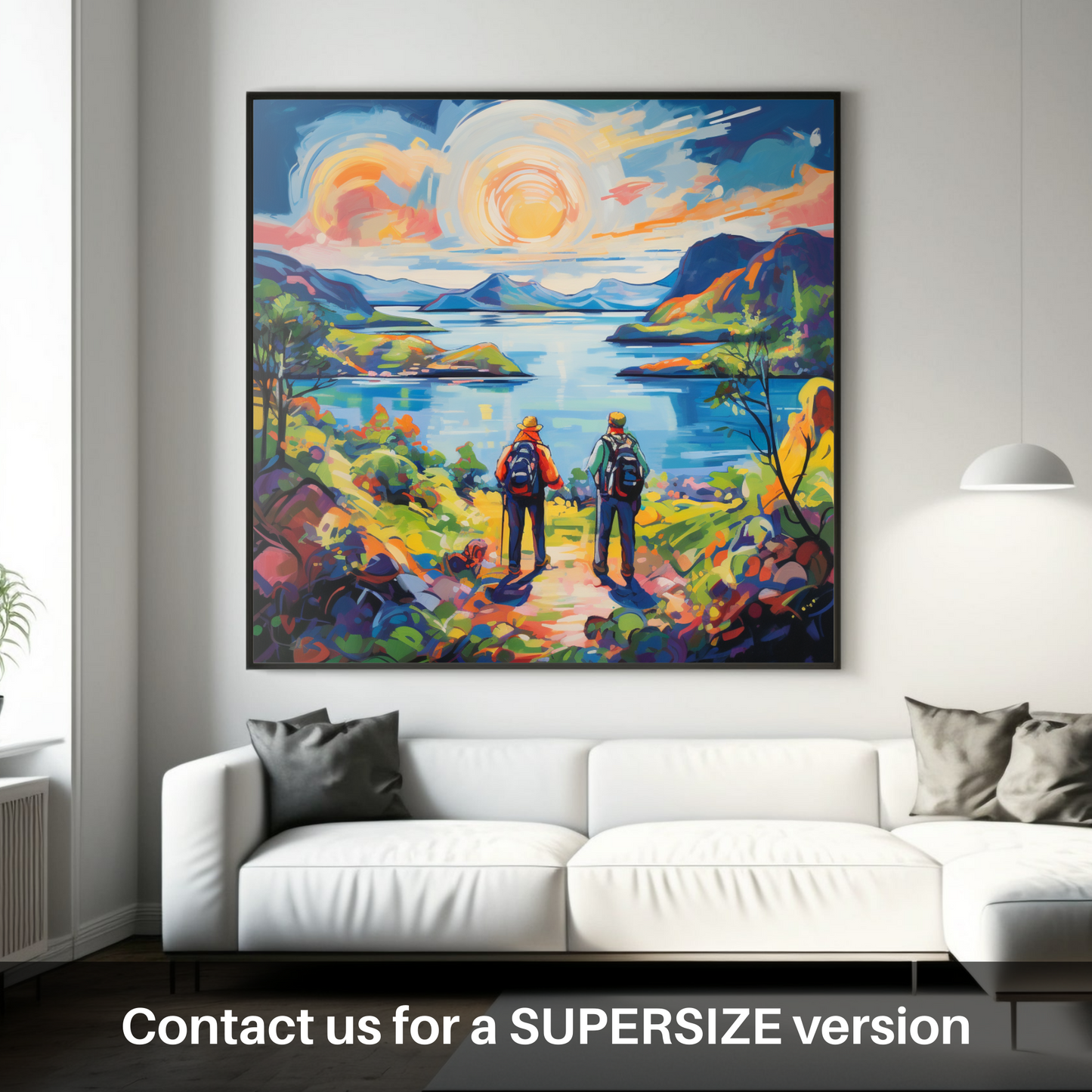 Huge supersize print of Two hikers looking out on Loch Lomond