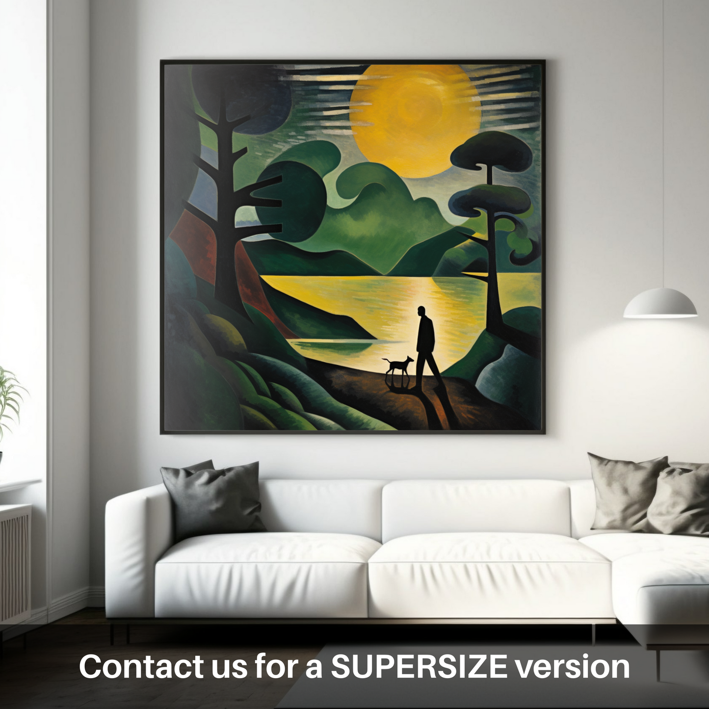 Huge supersize print of A man walking dog at the side of Loch Lomond