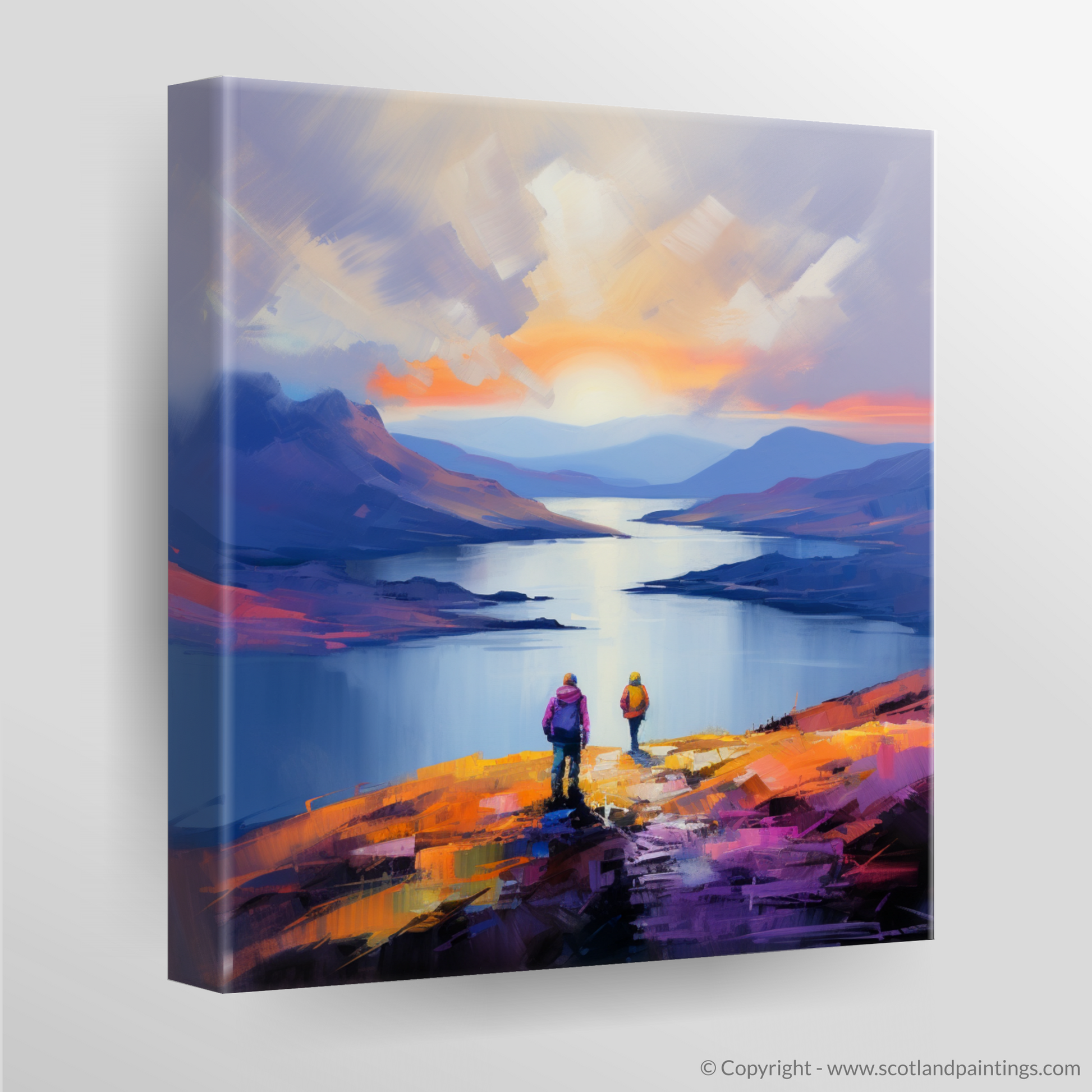 Canvas Print of Two hikers looking out on Loch Lomond