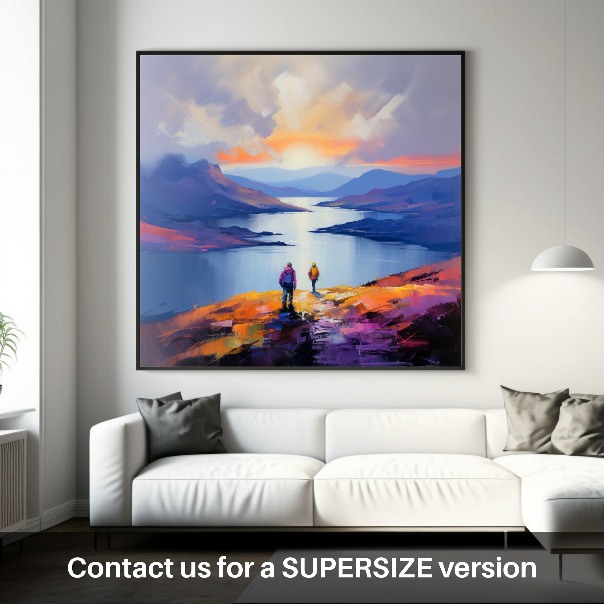 Huge supersize print of Two hikers looking out on Loch Lomond