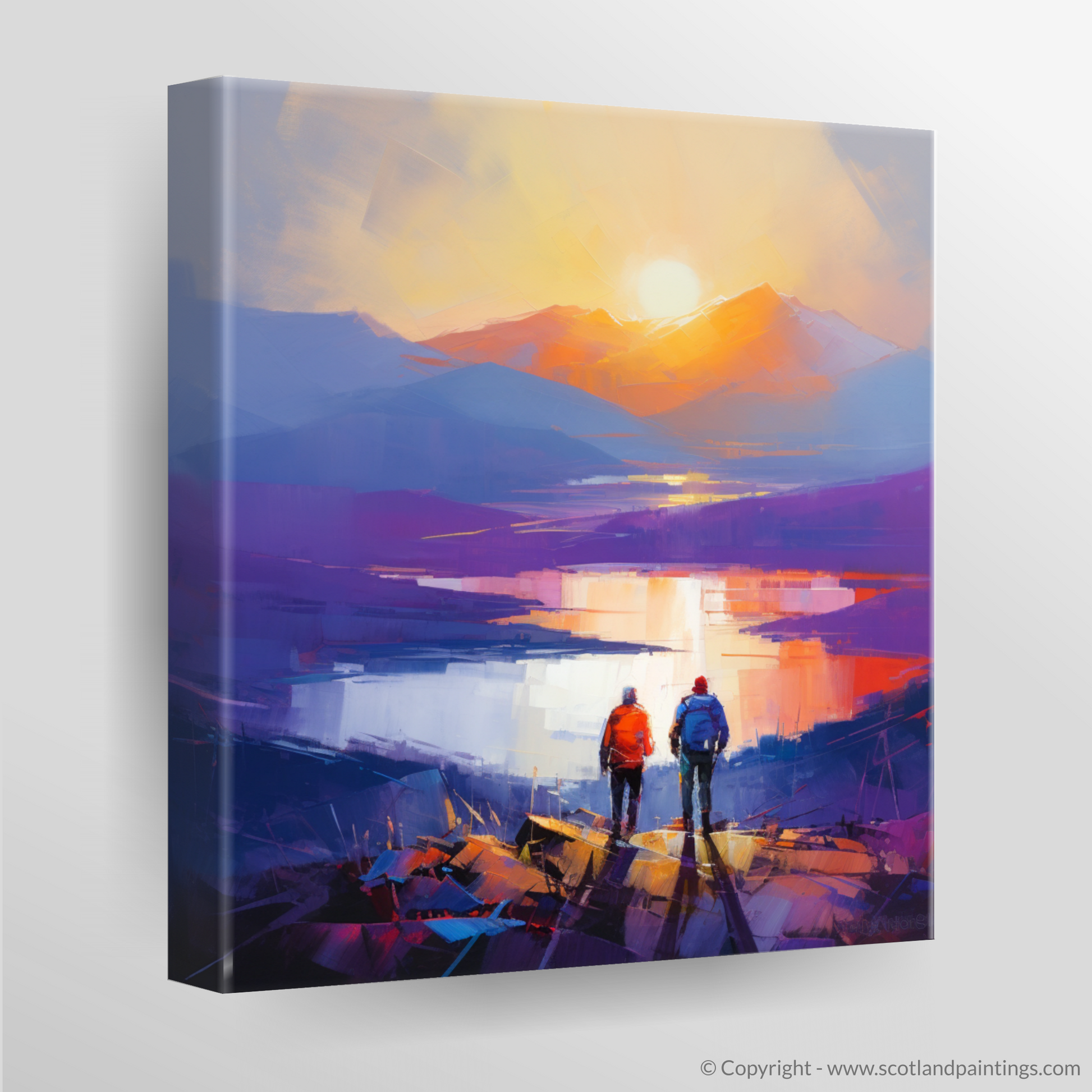 Canvas Print of Two hikers looking out on Loch Lomond