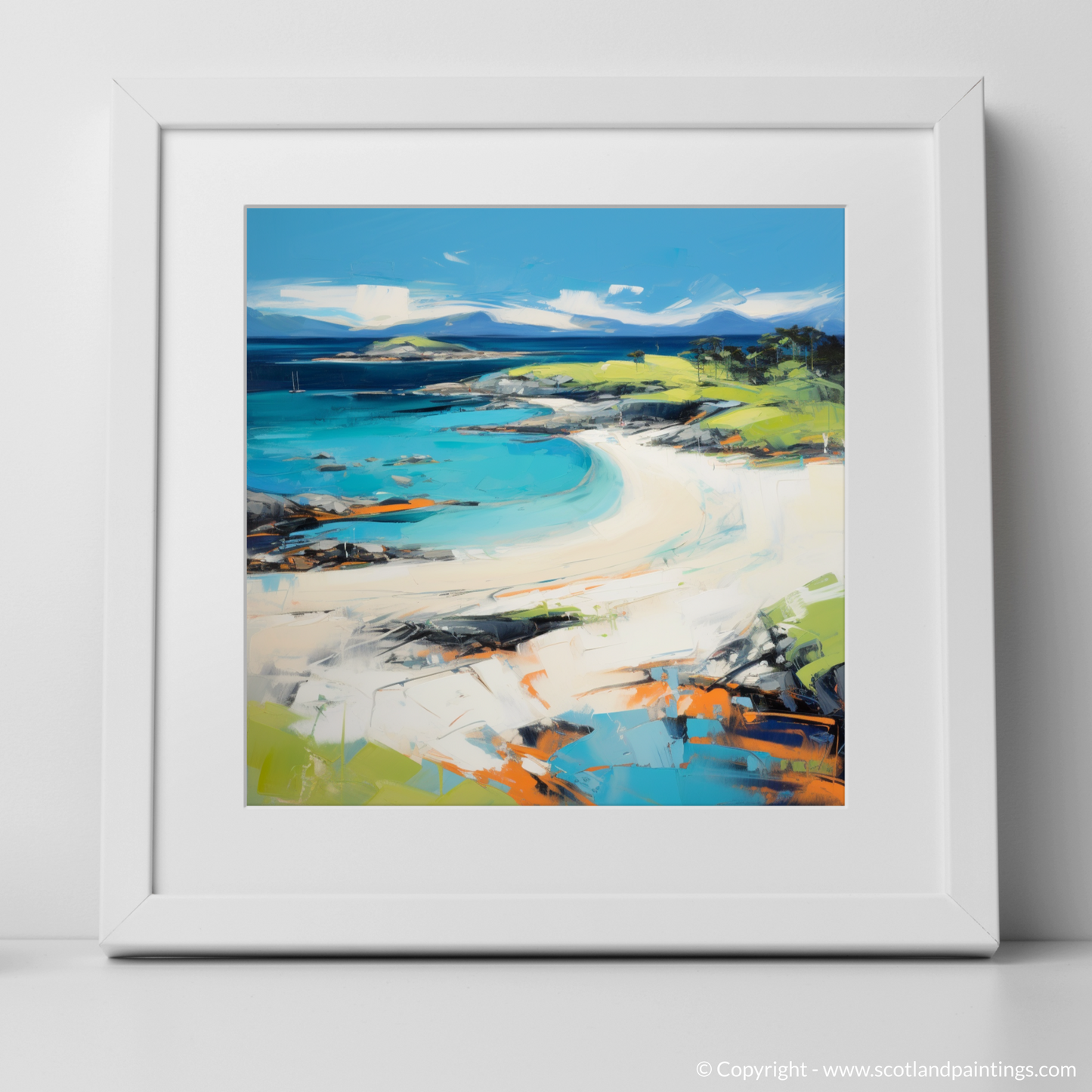 Art Print of Camusdarach Beach, Arisaig with a white frame
