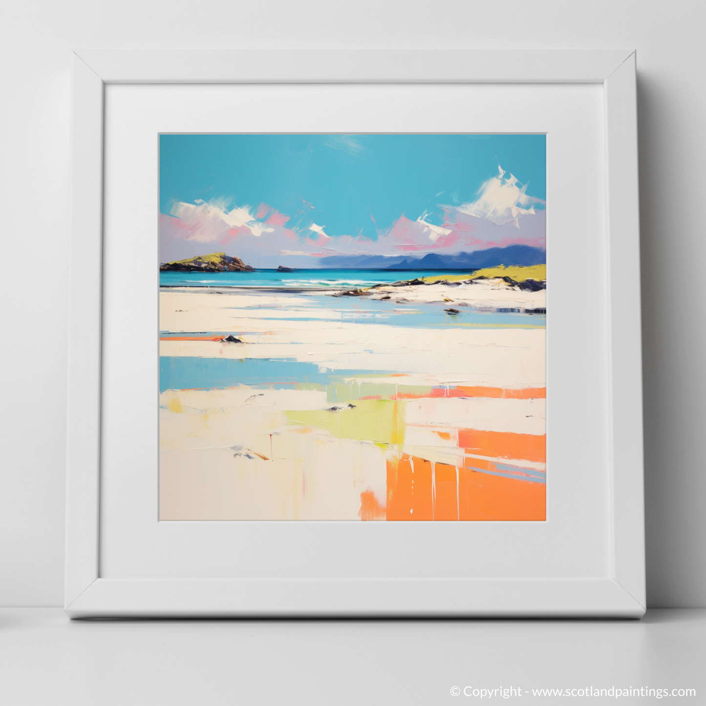 Art Print of Camusdarach Beach, Arisaig with a white frame