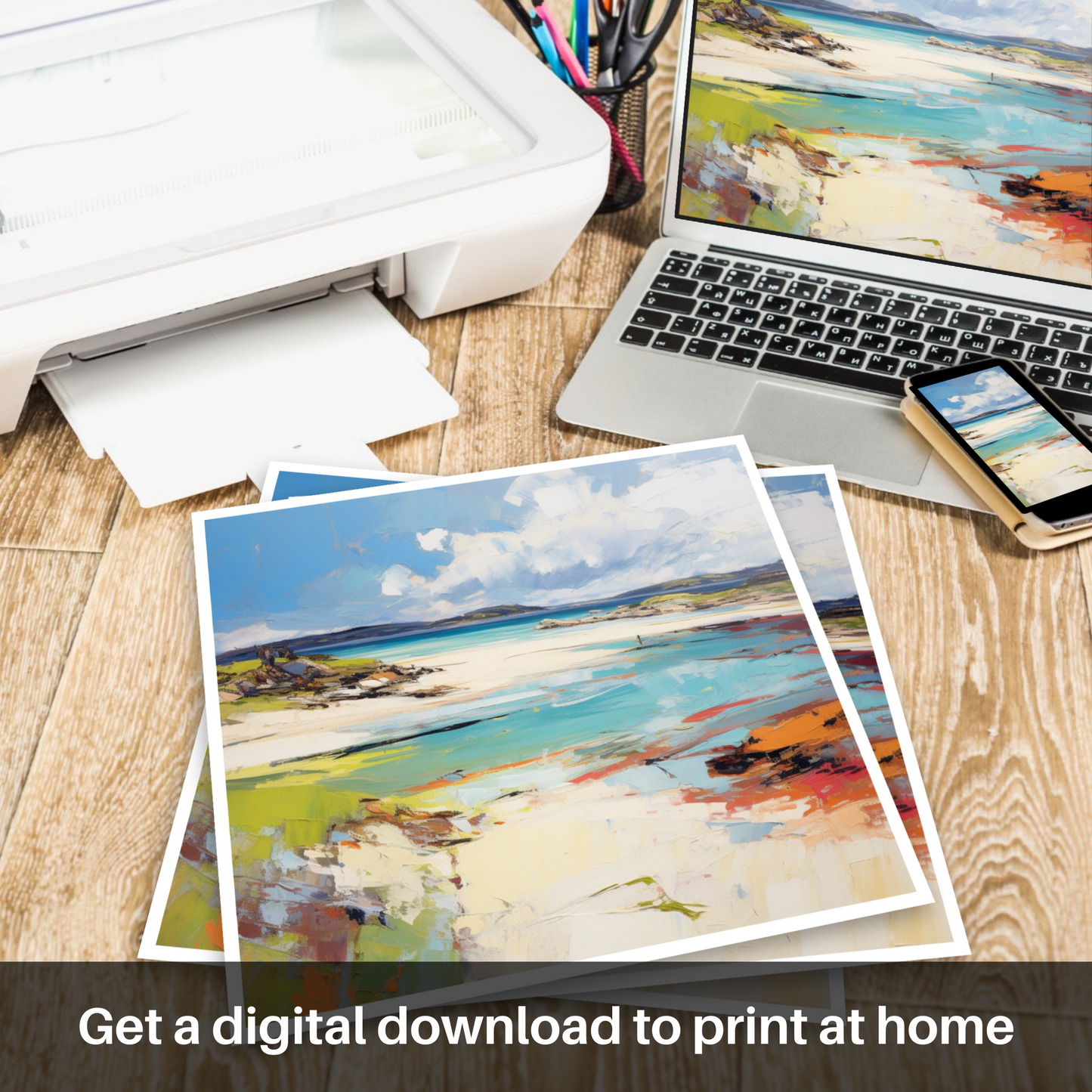 Painting and Art Print of Camusdarach Beach, Arisaig. Camusdarach Beach Reverie: An Abstract Expressionist Ode to Scotland's Coast.