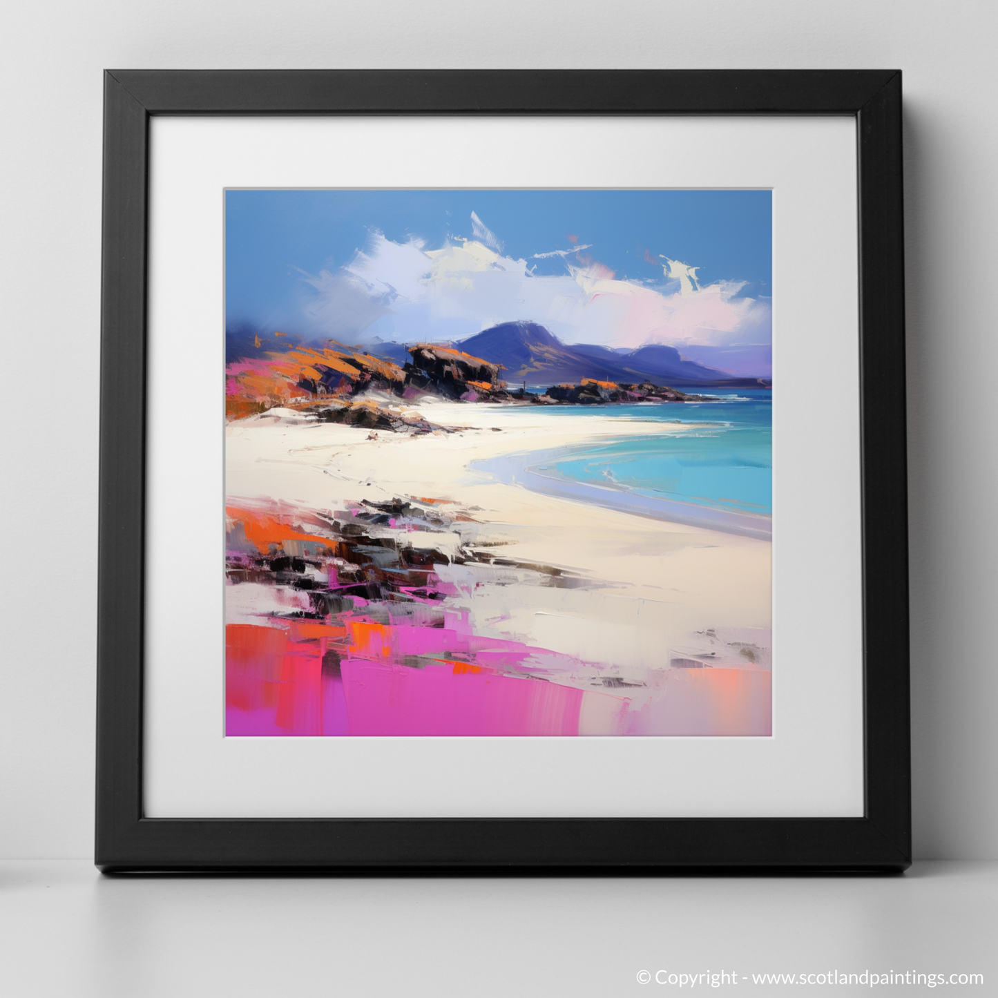 Art Print of Camusdarach Beach, Arisaig with a black frame