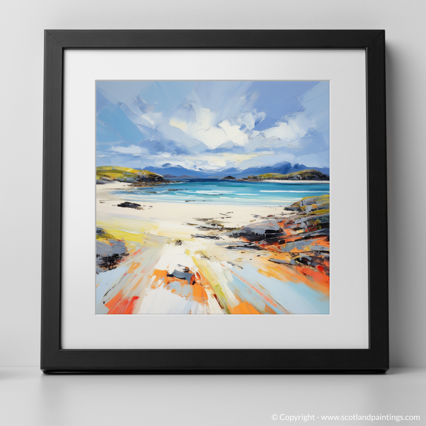 Art Print of Camusdarach Beach, Arisaig with a black frame
