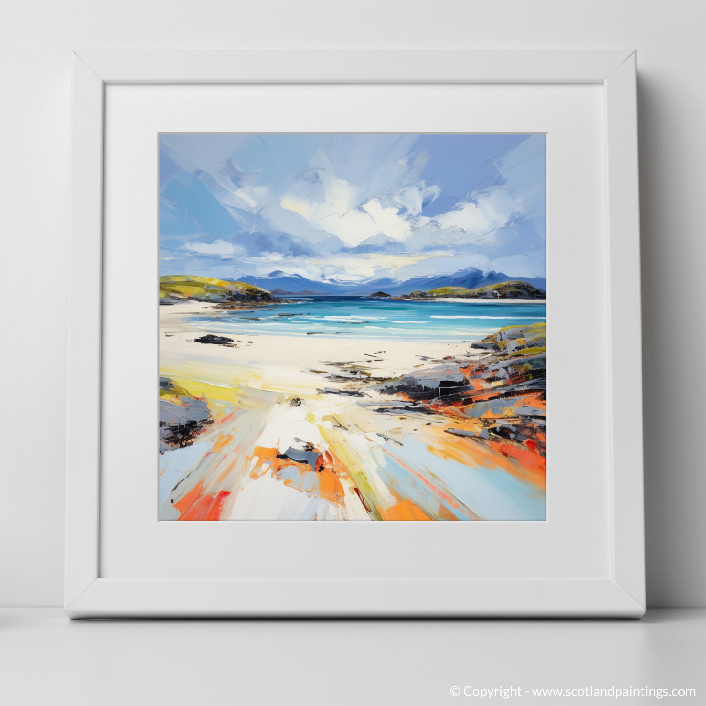 Art Print of Camusdarach Beach, Arisaig with a white frame