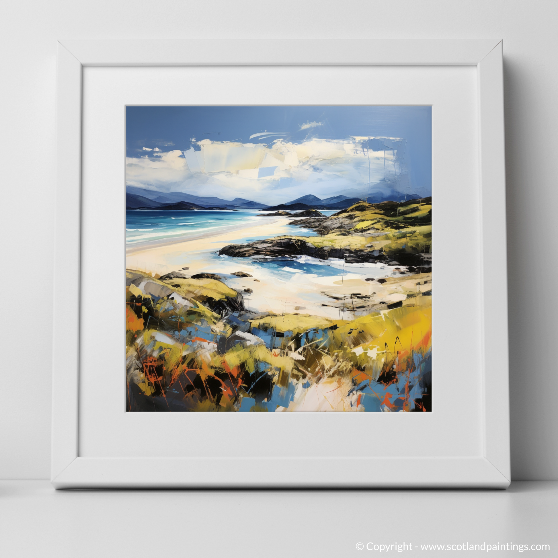 Art Print of Camusdarach Beach, Arisaig with a white frame