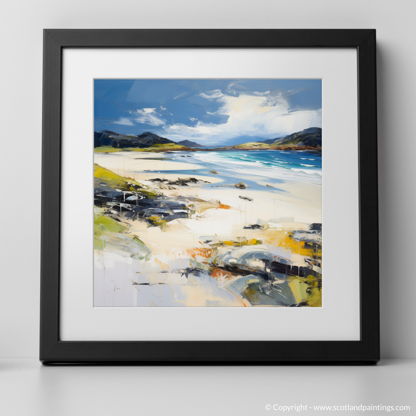 Art Print of Camusdarach Beach, Arisaig with a black frame