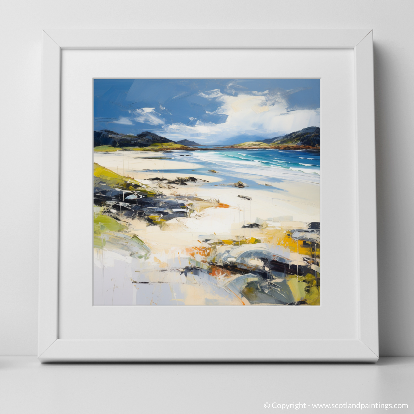 Art Print of Camusdarach Beach, Arisaig with a white frame