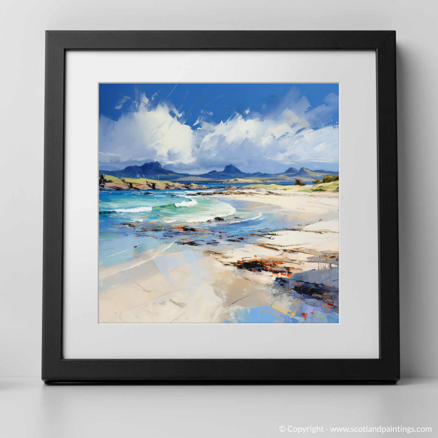 Art Print of Camusdarach Beach, Arisaig with a black frame