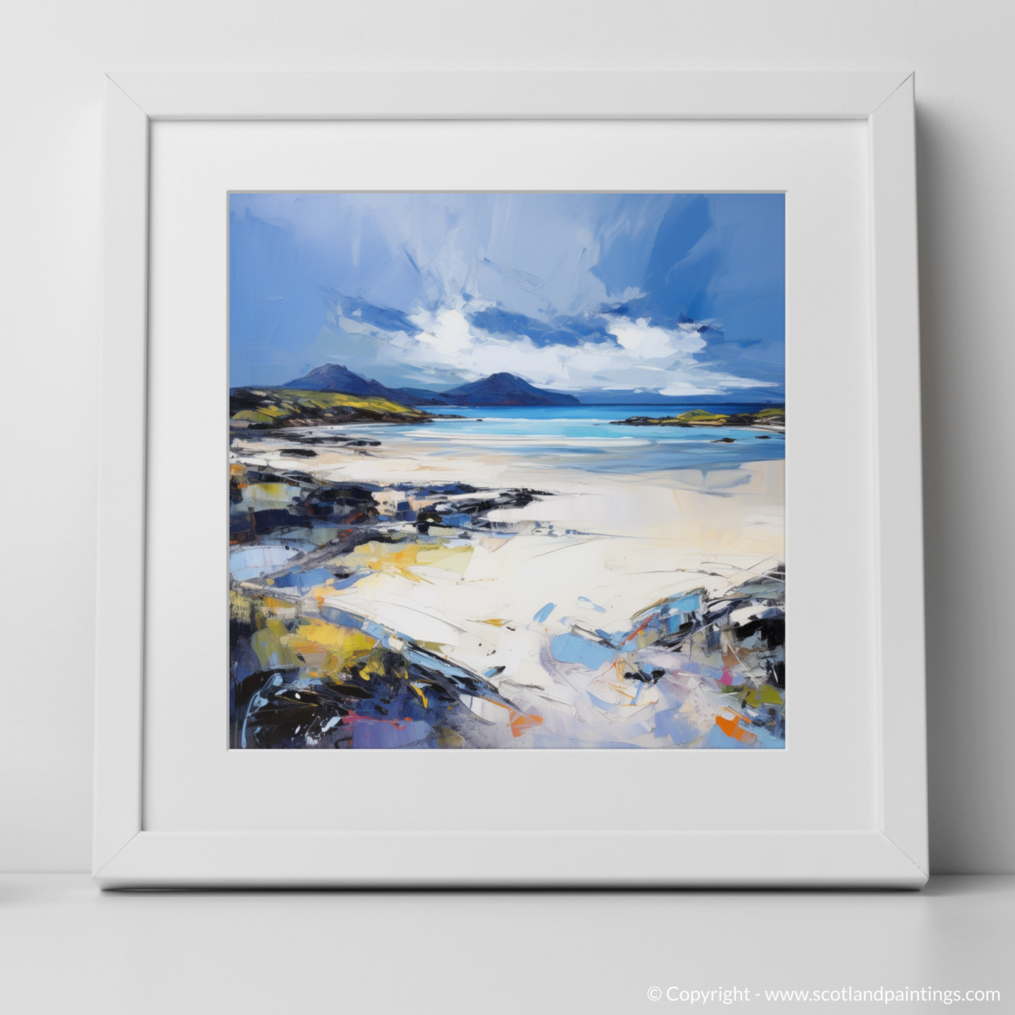 Art Print of Camusdarach Beach, Arisaig with a white frame