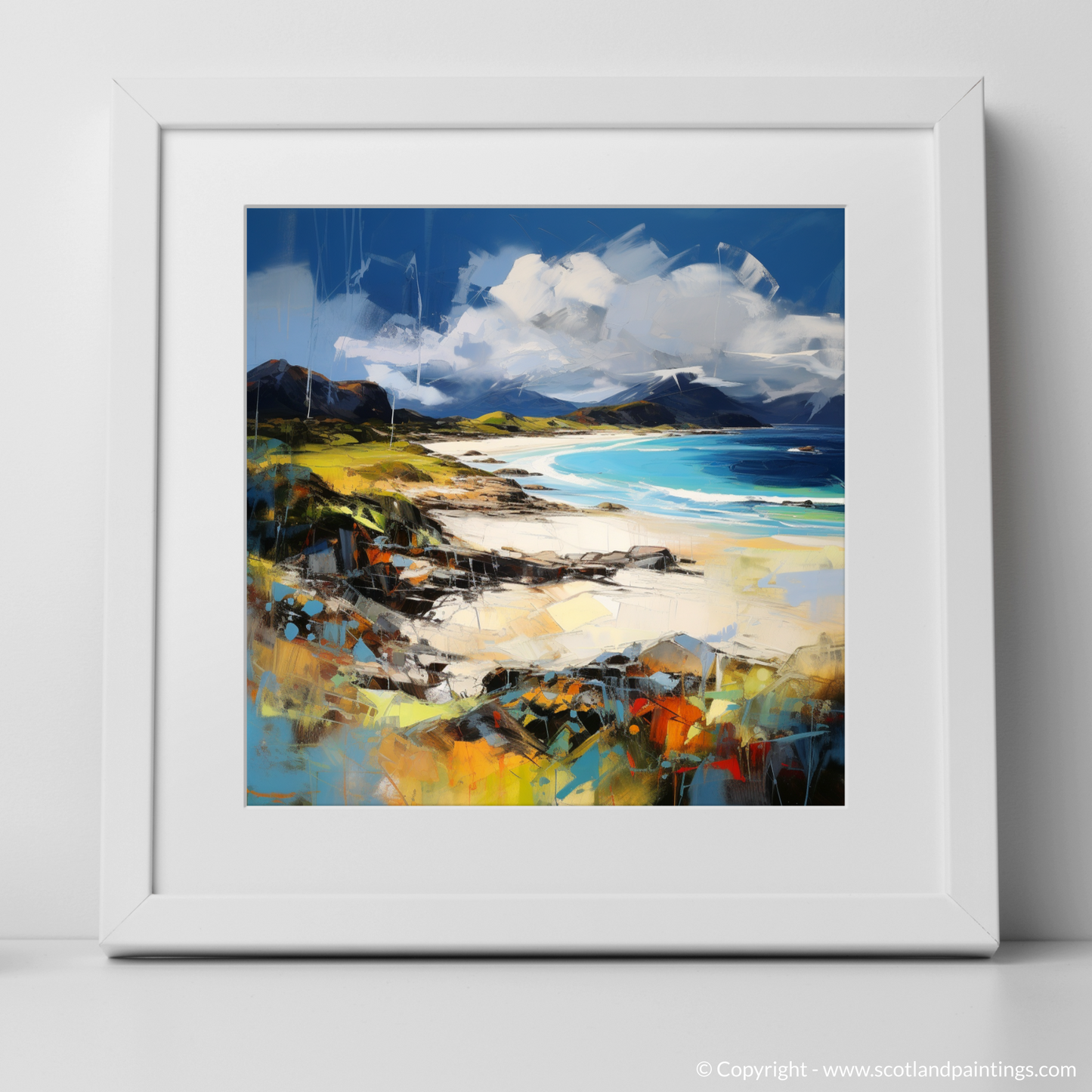 Art Print of Camusdarach Beach, Arisaig with a white frame