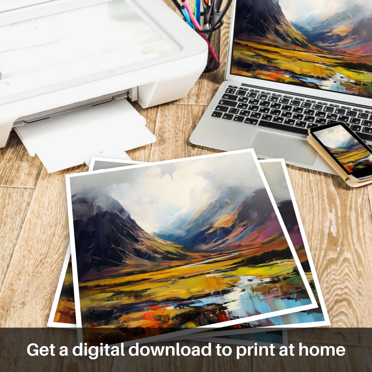 Painting and Art Print of Ben Nevis, Highlands. Highland Majesty: An Expressionist Tribute to Ben Nevis.