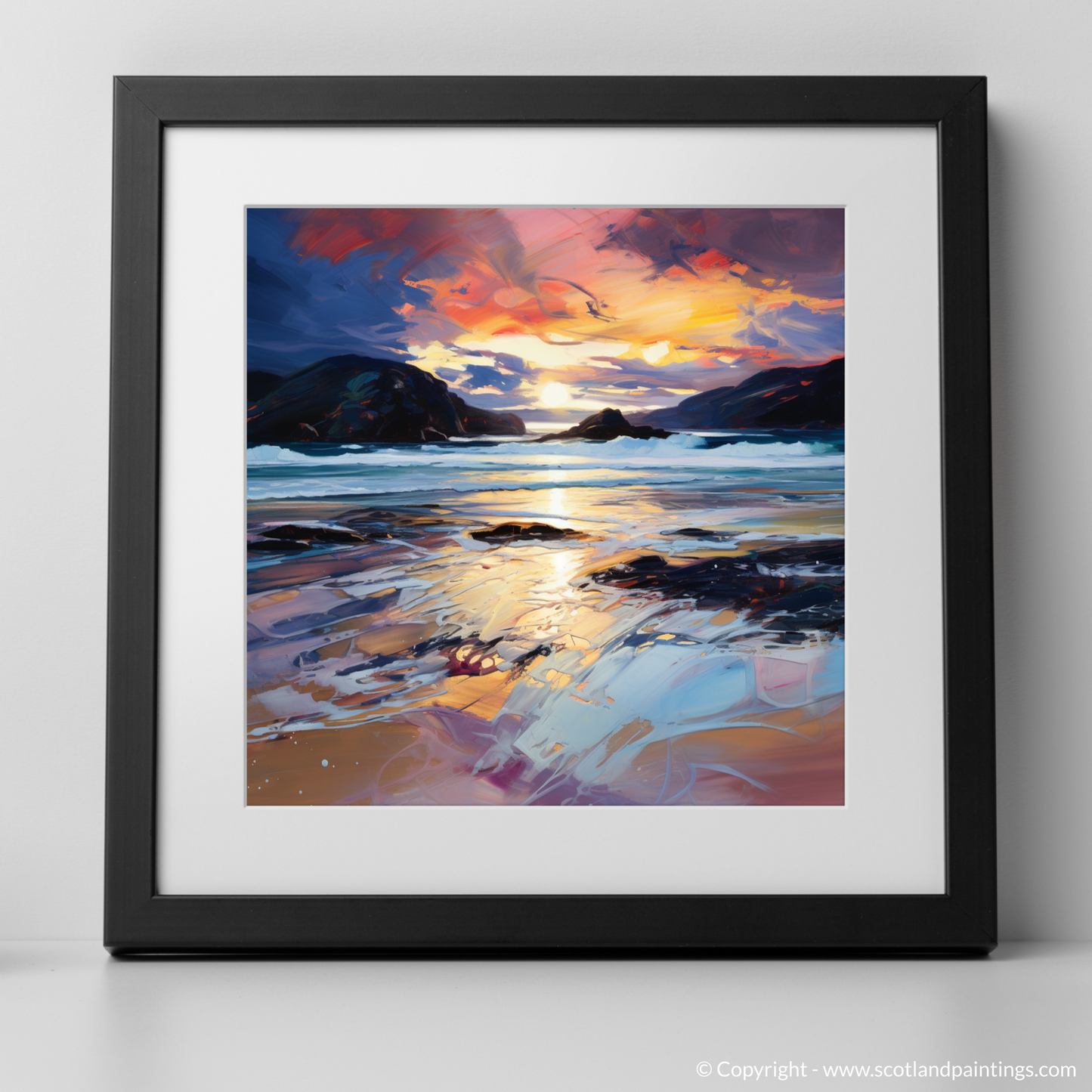Painting and Art Print of Sandwood Bay at dusk. Dusk Embrace at Sandwood Bay.