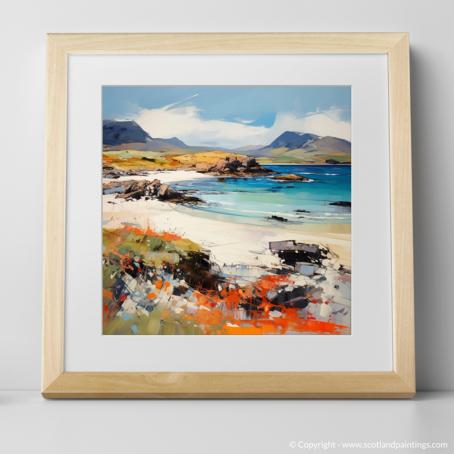 Painting and Art Print of Coral Beach, Claigan, Isle of Skye. Wild Rhythms of Coral Beach: An Expressionist Ode to Scottish Coves.