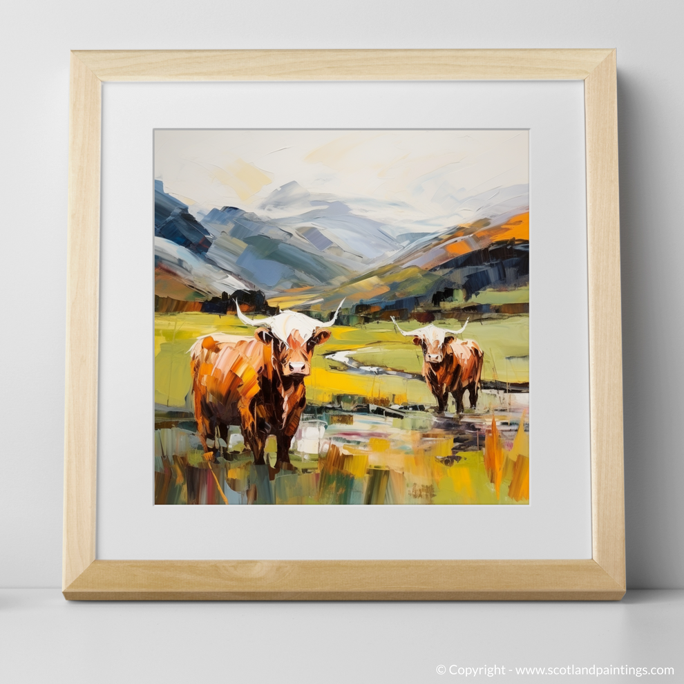 Painting and Art Print of Highland cows in Glencoe entitled