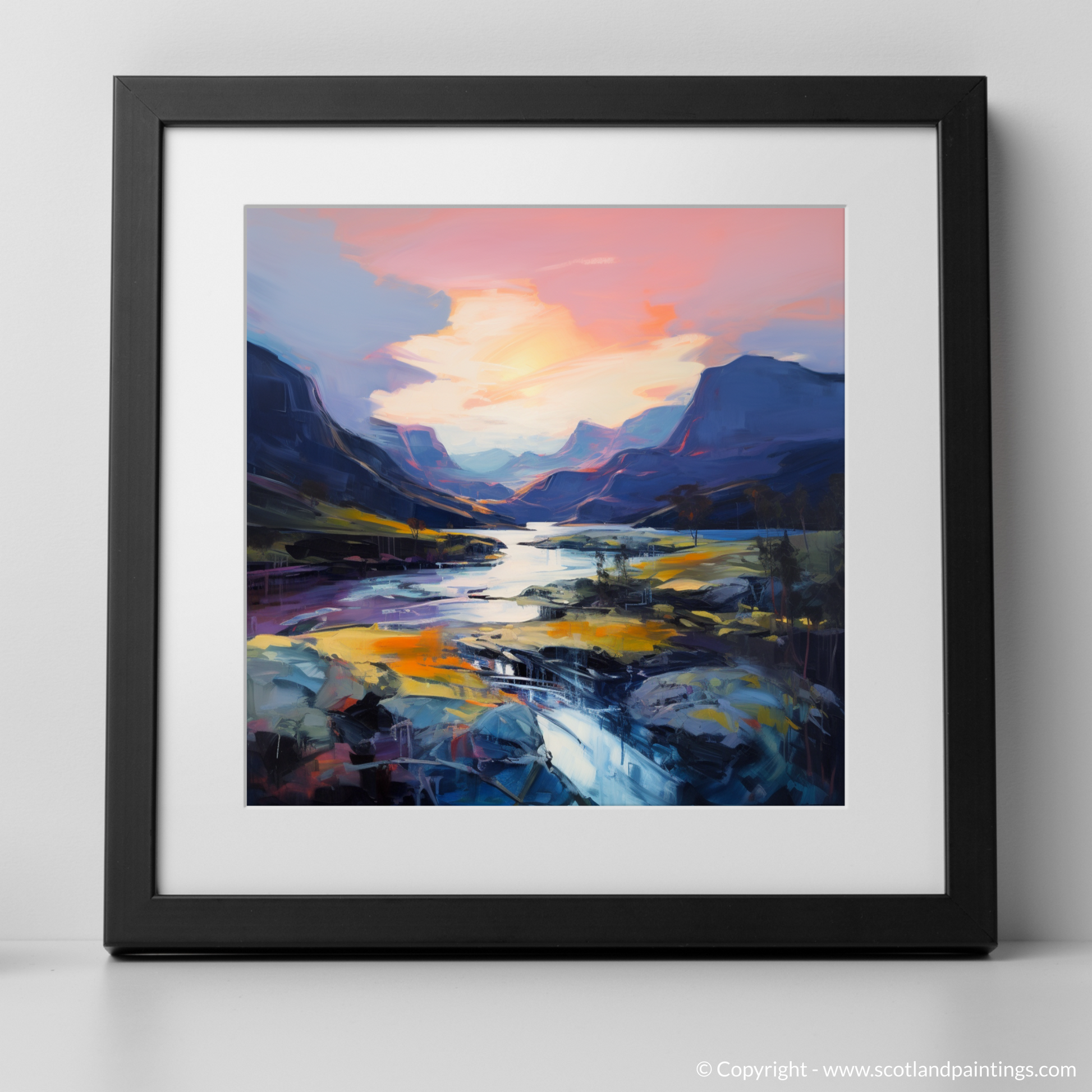 Art Print of Soft twilight on slopes in Glencoe with a black frame