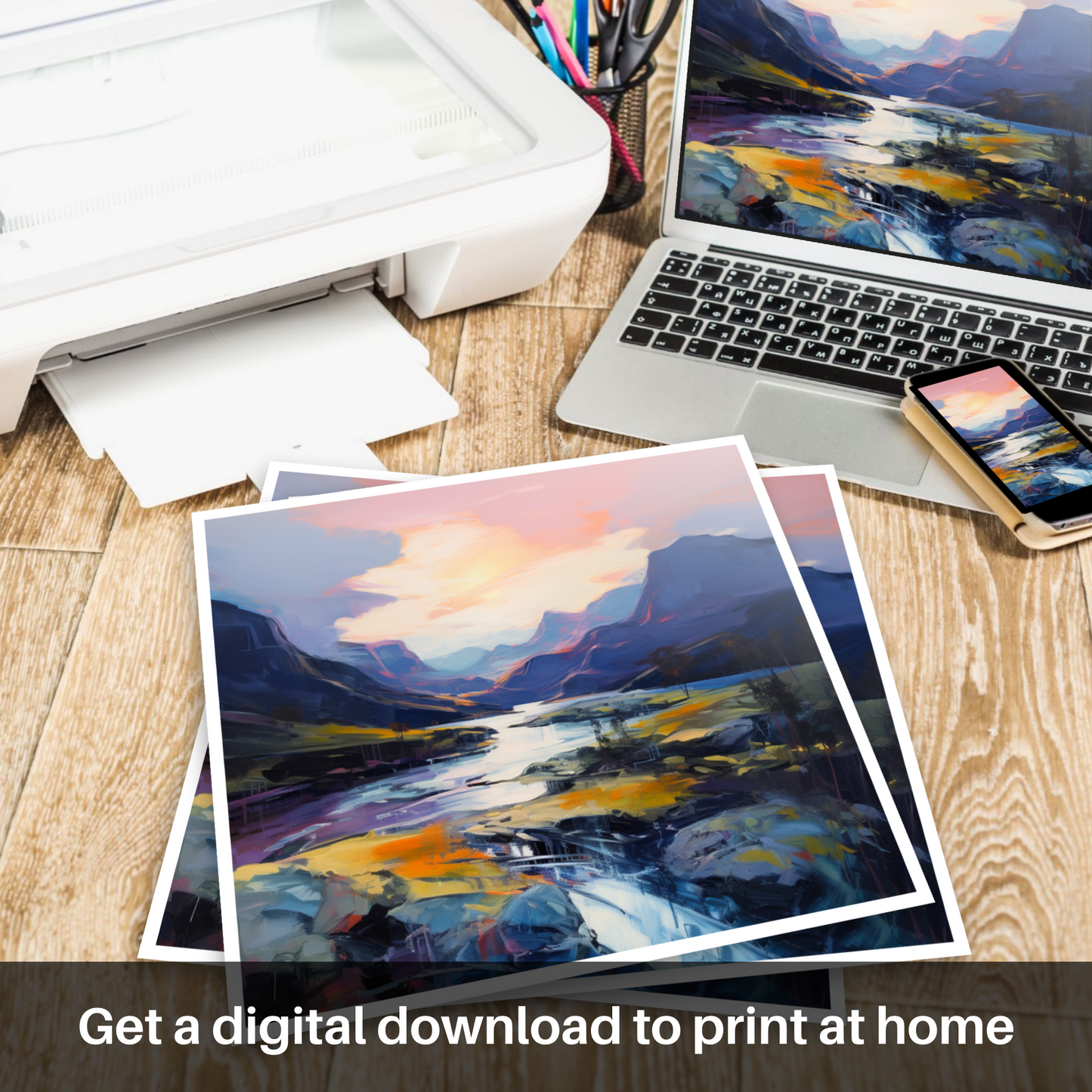 Downloadable and printable picture of Soft twilight on slopes in Glencoe