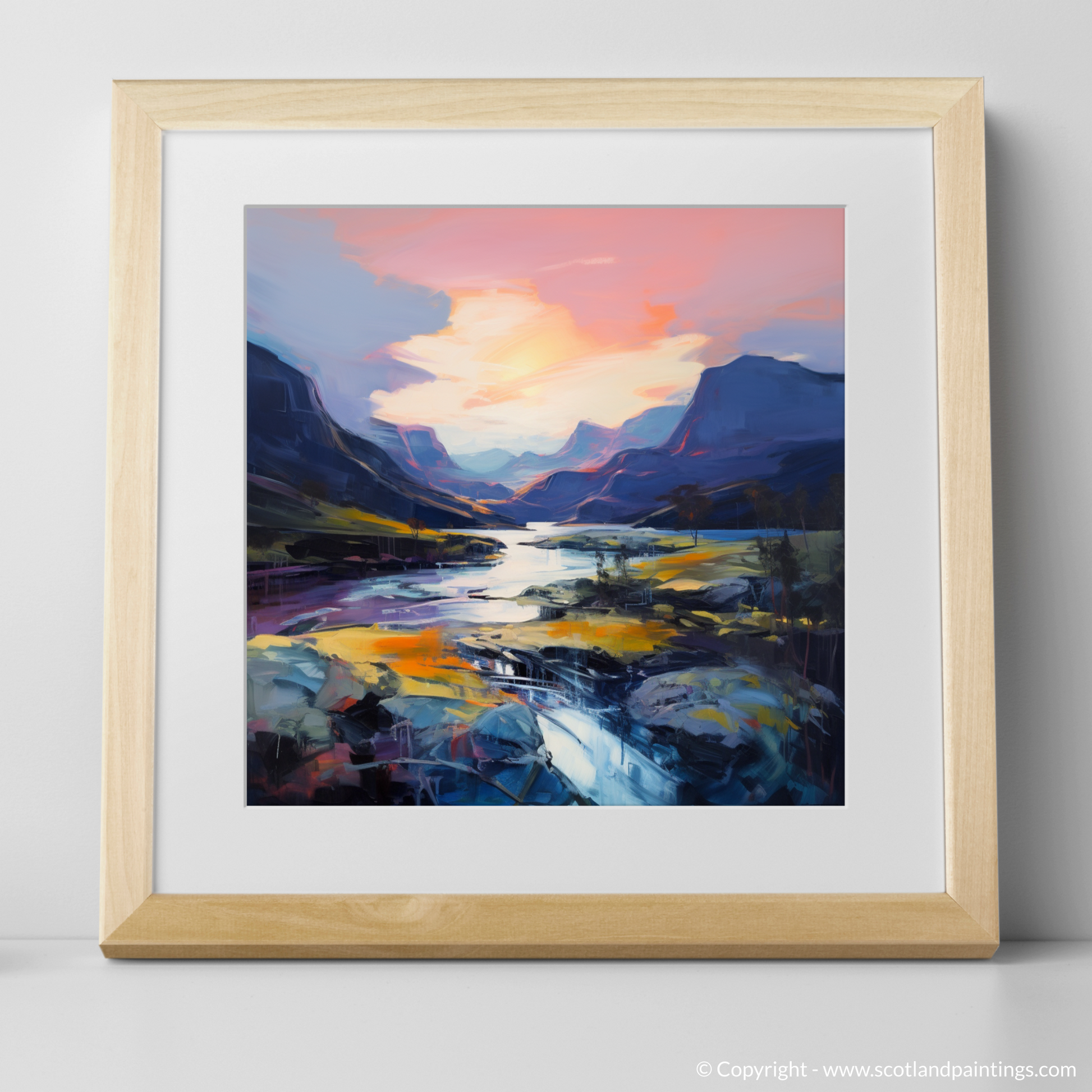 Art Print of Soft twilight on slopes in Glencoe with a natural frame