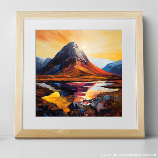 Painting and Art Print of Buachaille sunrise in Glencoe. Buachaille Sunrise: An Expressionist Ode to Glencoe's Majesty.