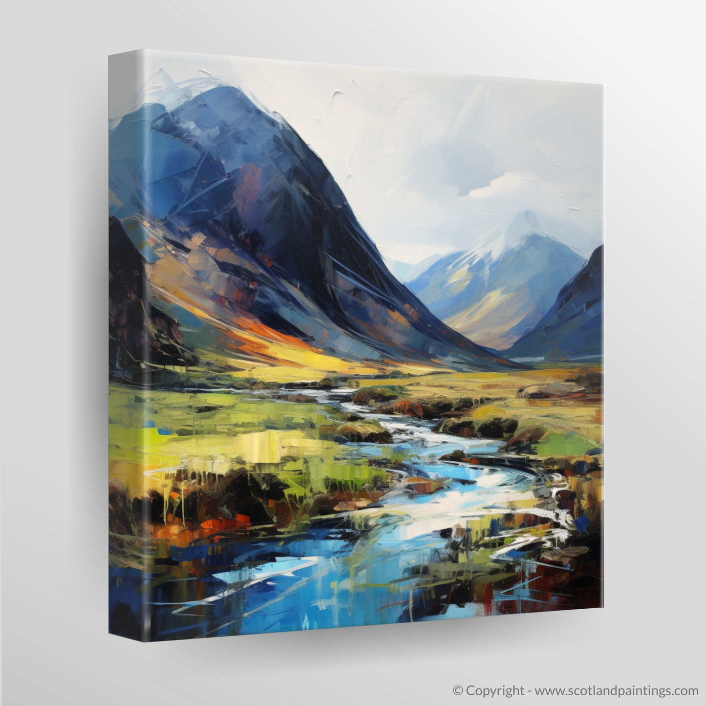 Painting and Art Print of Glen Coe, Highlands. Highland Majesty: An Expressionist Journey through Glen Coe.