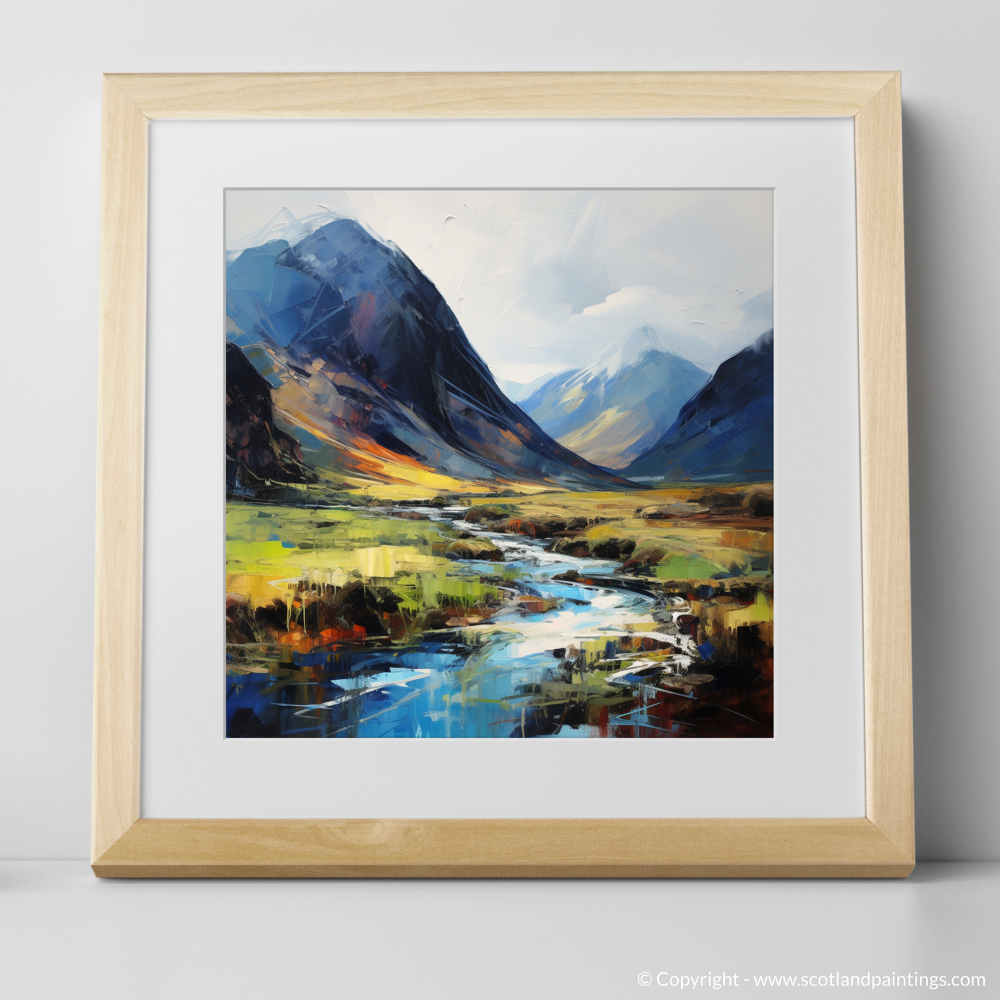 Painting and Art Print of Glen Coe, Highlands. Highland Majesty: An Expressionist Journey through Glen Coe.