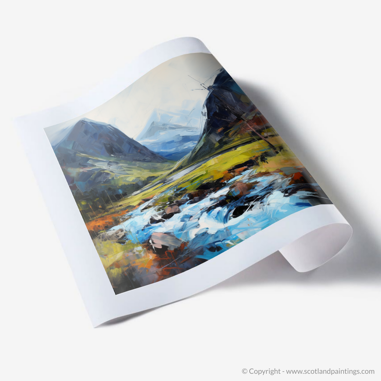 Painting and Art Print of Glen Coe, Highlands. Highland Majesty: An Expressionist Ode to Glen Coe.