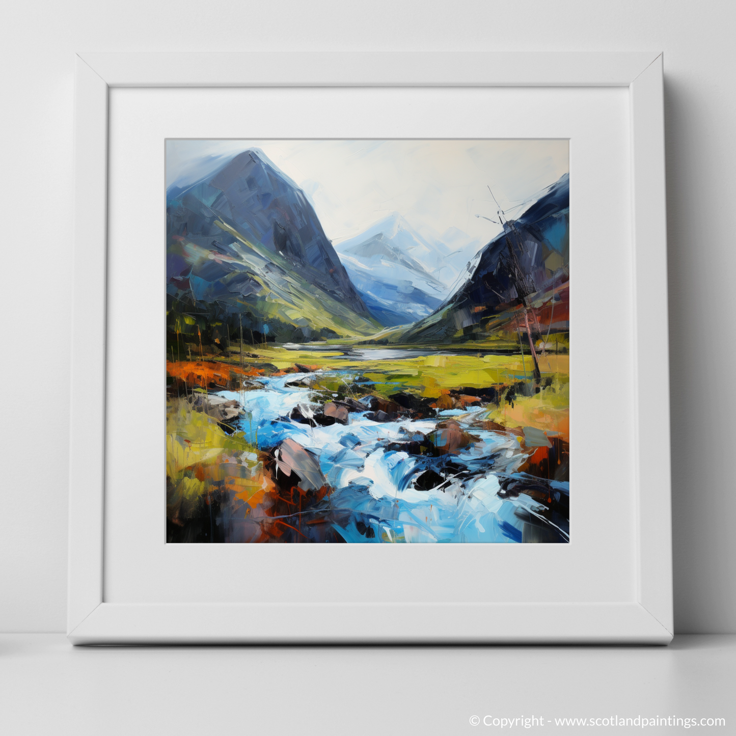 Painting and Art Print of Glen Coe, Highlands. Highland Majesty: An Expressionist Ode to Glen Coe.
