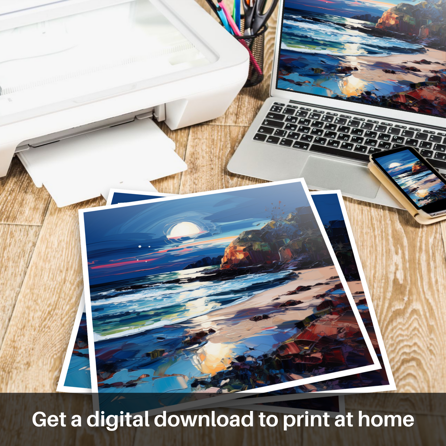 Downloadable and printable picture of Seilebost Beach at dusk