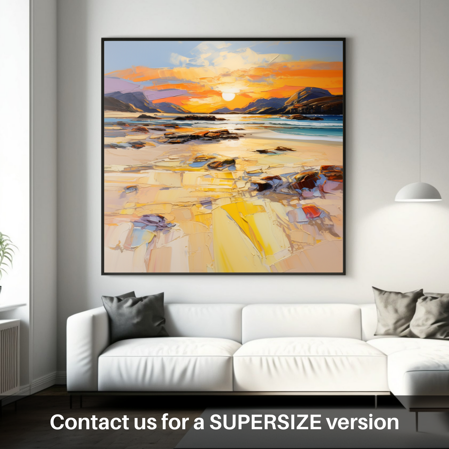 Painting and Art Print of Mellon Udrigle Beach at golden hour. Golden Hour Symphony at Mellon Udrigle Beach.