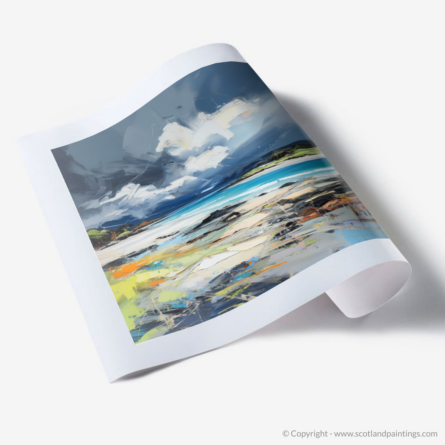 Art Print of Arisaig Beach with a stormy sky