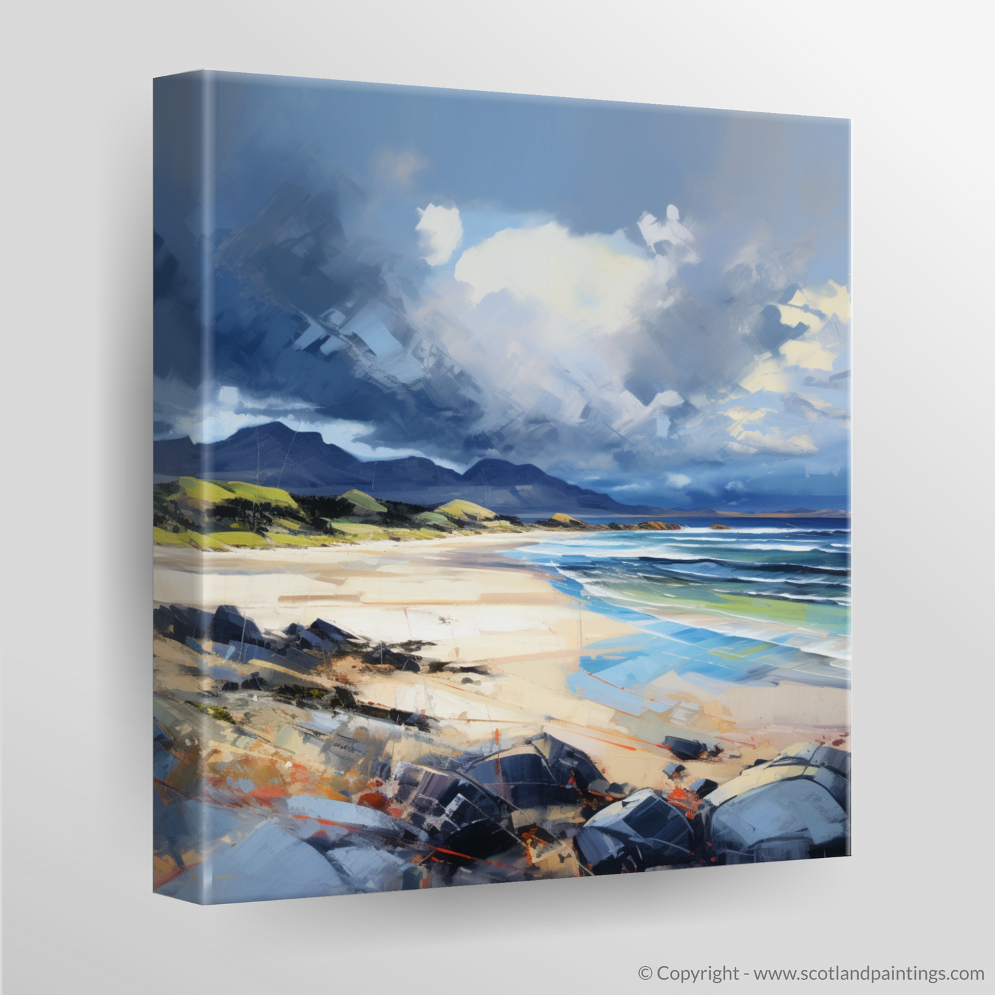 Canvas Print of Arisaig Beach with a stormy sky
